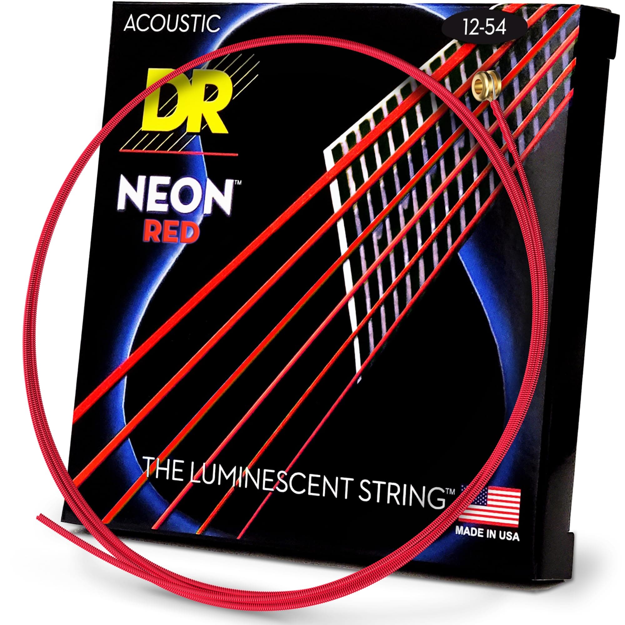 DR Strings Hi-Def NEON Red Coated Medium Acoustic Guitar Strings (12-54)
