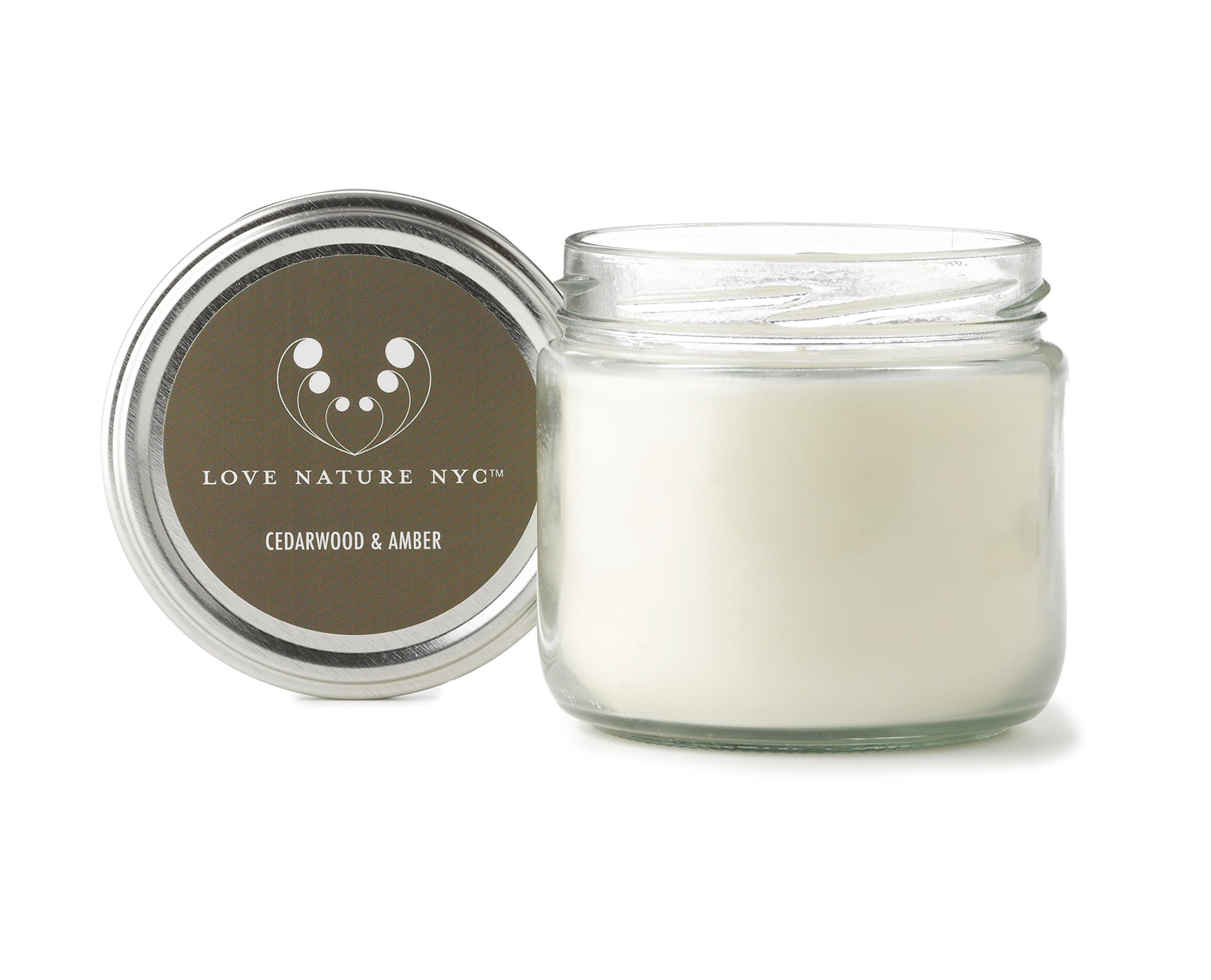 Natural Soy Candle Jar, Cedarwood Amber Scented, 60 Hours, Clean Burning Non-Toxic, Fragrance Notes of Cedarwood, Amber, Sandalwood, Musk, Bergamot and Lavender