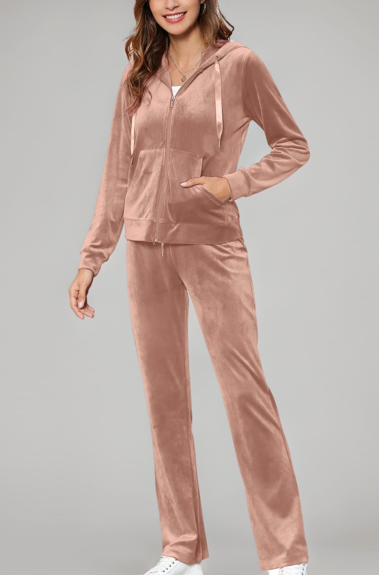MessBebe Leisure Suit Women's Tracksuit Set Jogging Suit Velour Sports Suit 2-Piece Leisure Suit Top Trousers Hooded Jacket Long Sleeve Zip Long Sports Trousers All Seasons