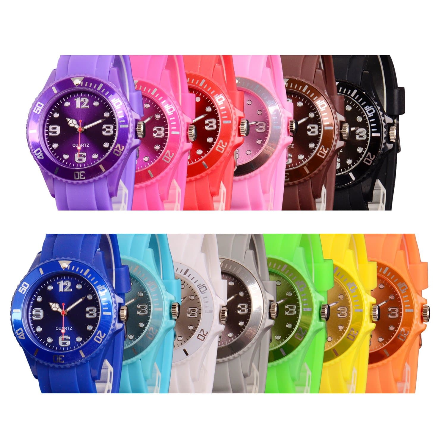 2-Pack Unisex Fashion Candy Color Jelly Band Quartz Wristwatch 44 mm-Dial (Optional 13 Colors)