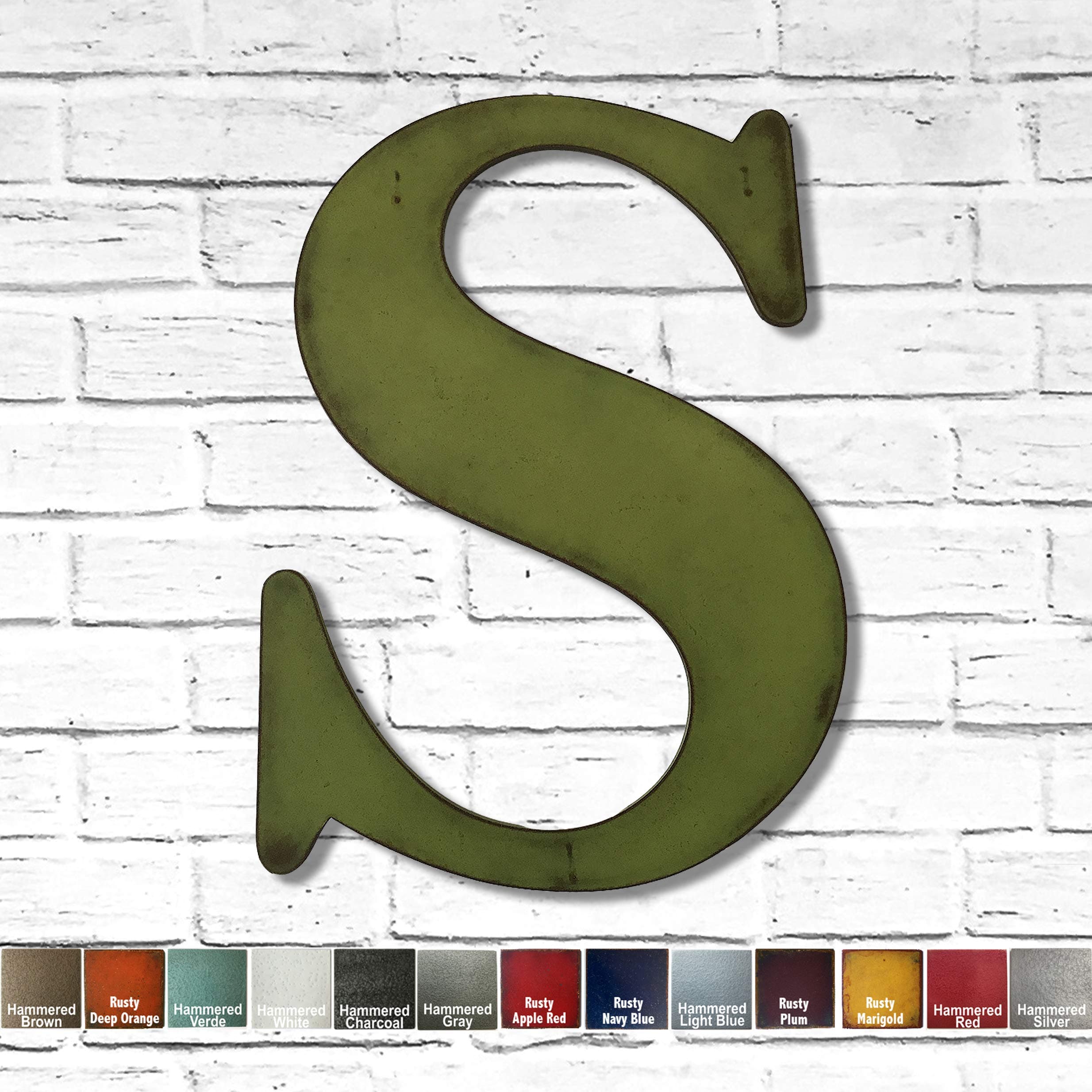 Metal Letter S - 8", 12", 16", 22", or 30" tall - Handmade metal wall art - Choose your Patina Color, Size and Letter or Number - Metal Letters for Living Room, Bedroom or Nursery