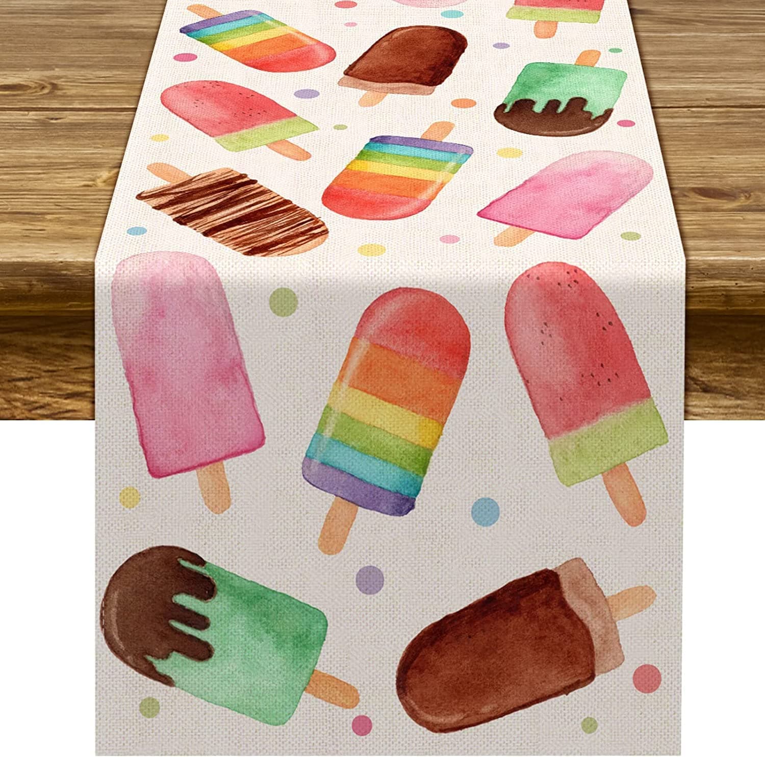 Summer Popsicle Table Runner Ice Cream Themed Birthday Baby Shower Party Farmhouse Kitchen Dining Room Home Decoration (13" x 108")
