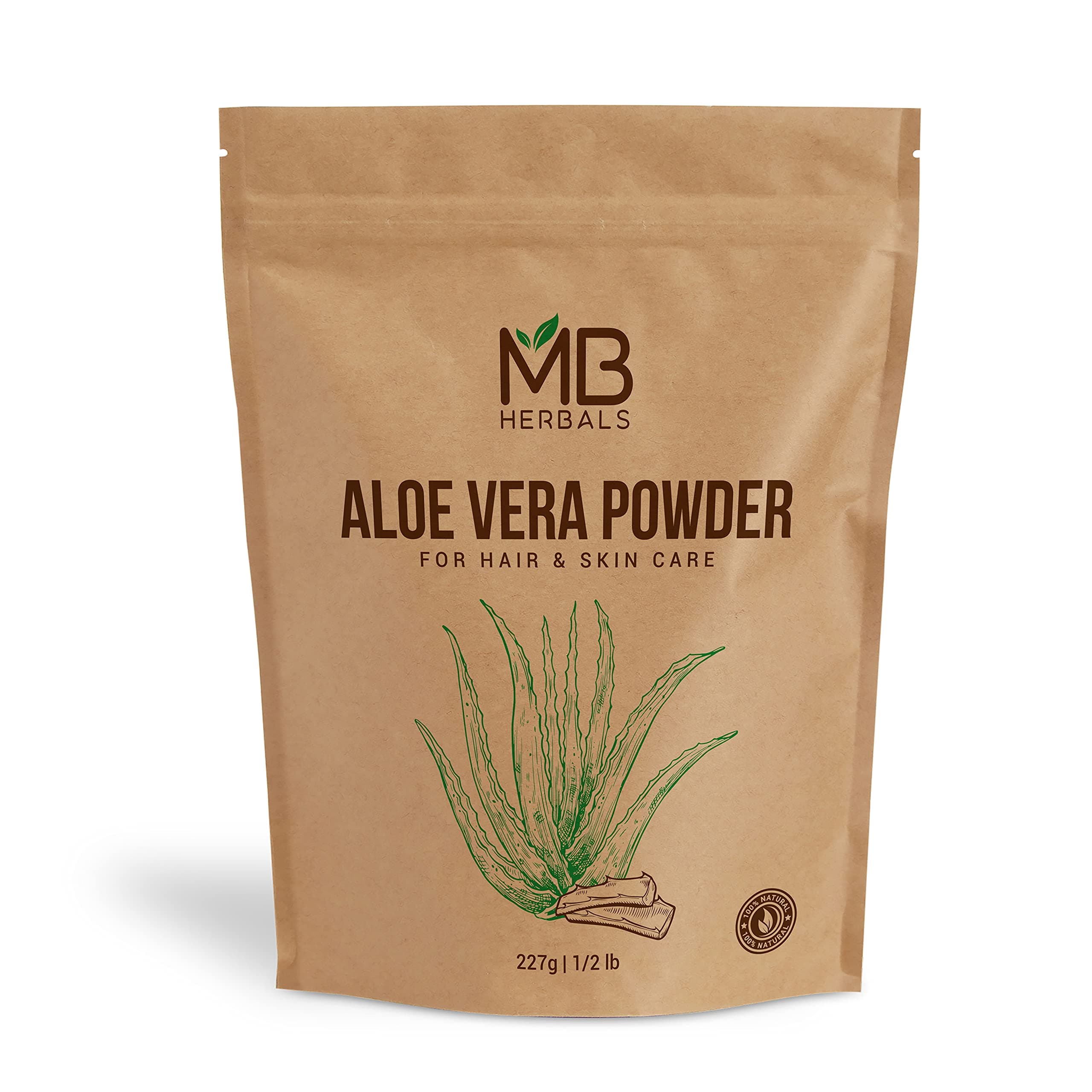 MB Herbals Aloe Vera Powder 8 oz (227 Gram / 0.5 lb) | Aloe barbadensis Powder | Natural Skin Moisturizer | Promotes Hair Growth | for External Use Only