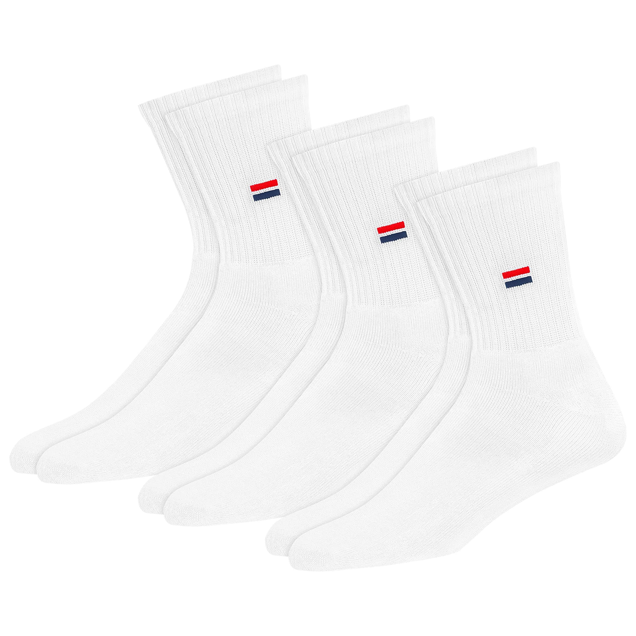 Men's Crew Length Cushion Cotton Socks (Pack of 3) (SF-W-1_White) Free Size
