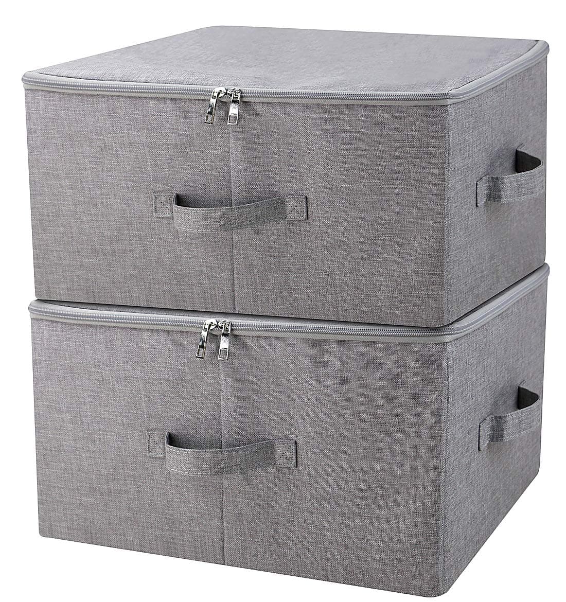 iwill CREATE PRO Folding Storage Box with Zip Lid and Handles, Storage Basket With Linen Fabric, Closet Shelf Drawers ,Dark Gray, 2 pcs