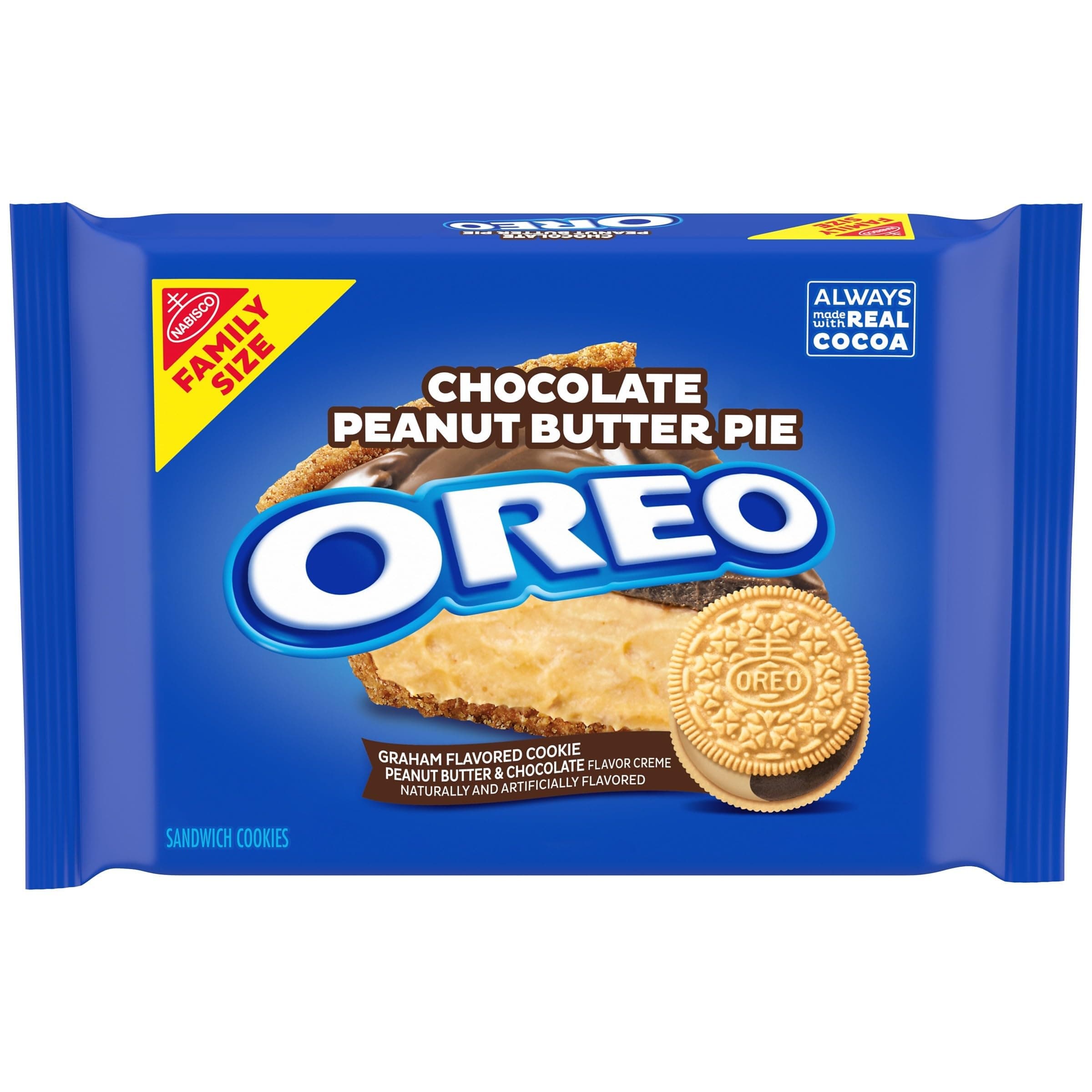 OREO Chocolate Peanut Butter Pie Sandwich Cookies, 1 - 17 oz (482gr) Family Size Package