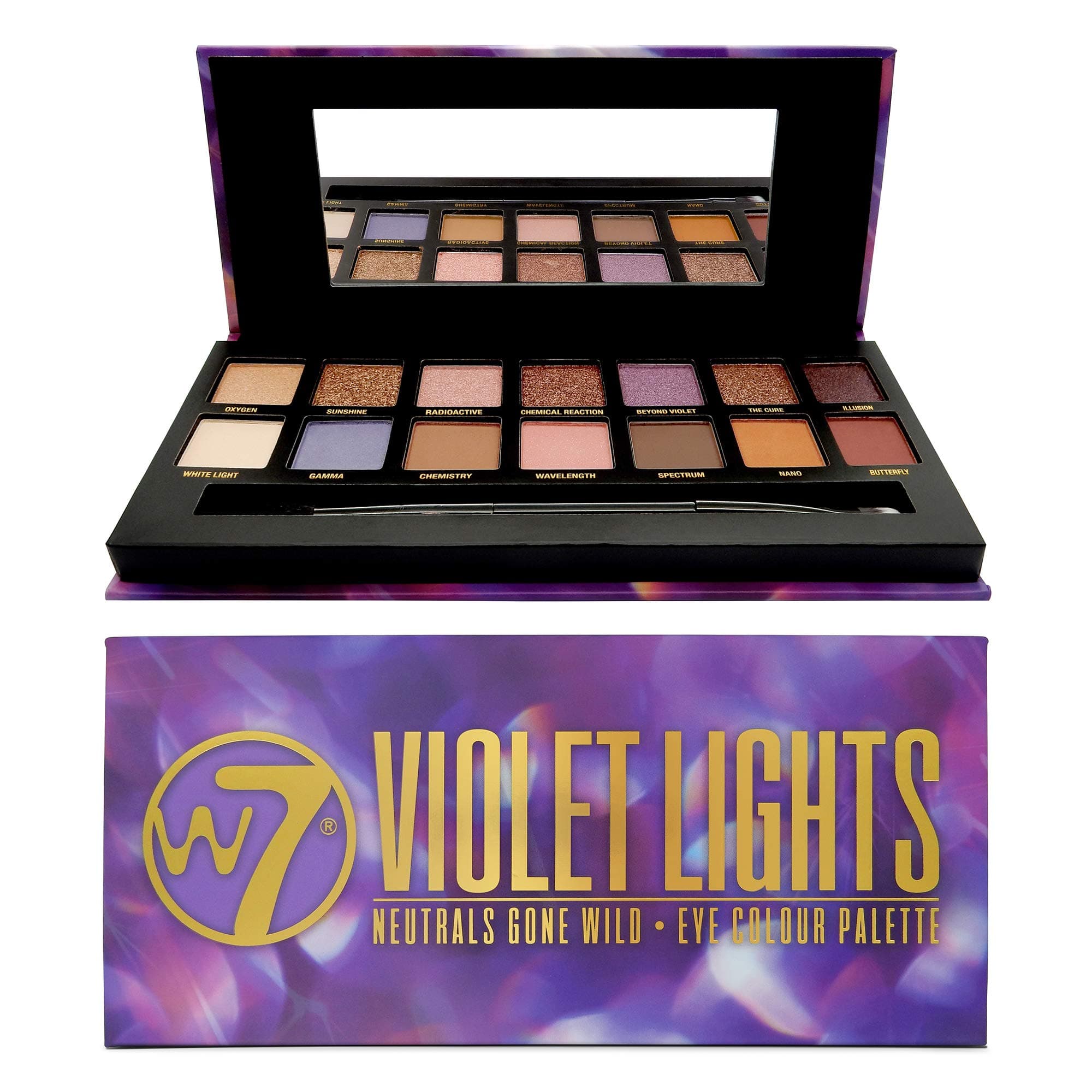 W7 | Violet Lights Eyeshadow Makeup Palette | Tones: Creamy Mattes, Chromes and Shimmer Metallics | Colours: Purples, Pinks, Coppers, Golds, Oranges | Cruelty Free Eye Makeup