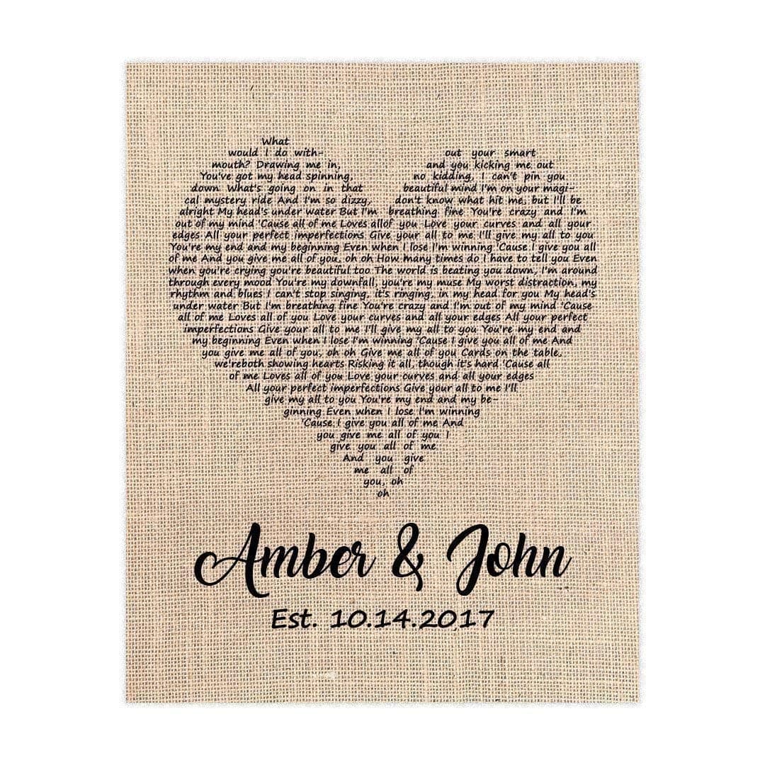 Wedding Song Gift, First Dance Lyrics, Personalized with Your Song Choice