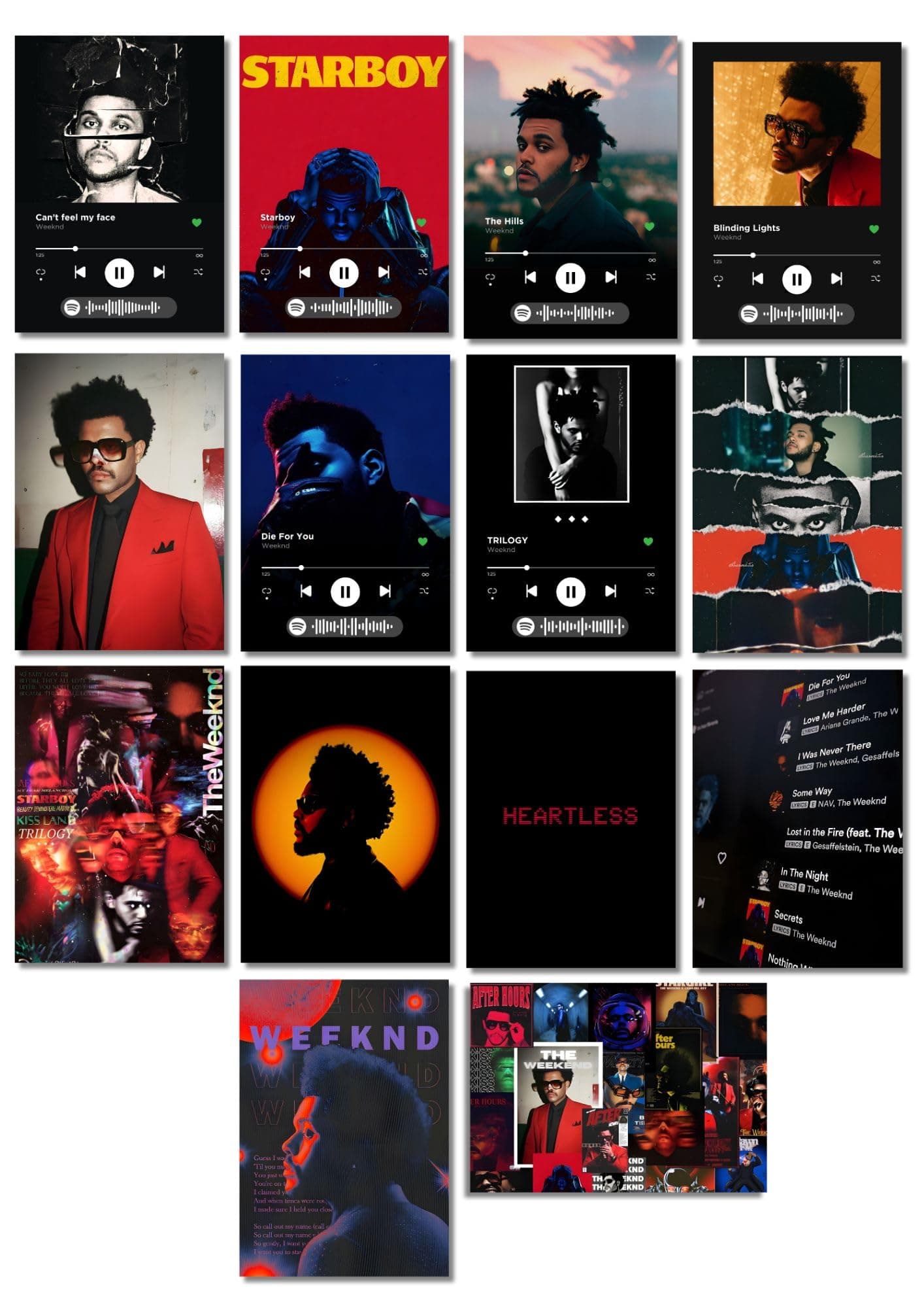 Funk You Store The Starboy Weeknd Vibin' Collage | 14 A5 Size Sheets | The Weeknd Inspired Home Decoration | Posters, Spotify Codes, and Photos | Double-Sided Tape Included