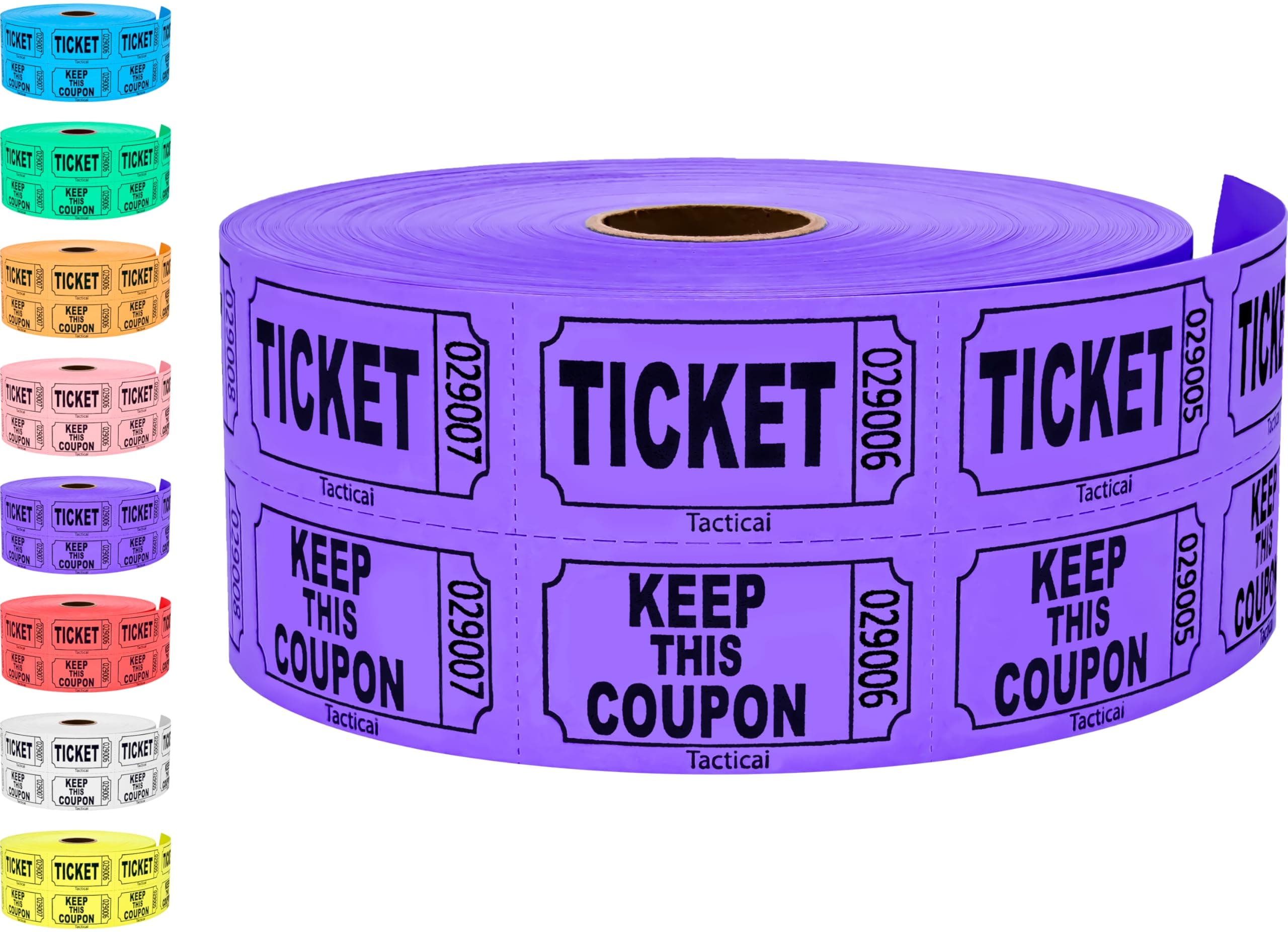 1000 Raffle Tickets, Purple (8 Color Selection), Double Roll, Ticket for Events, Entry, Class Reward, Fundraiser & Prizes