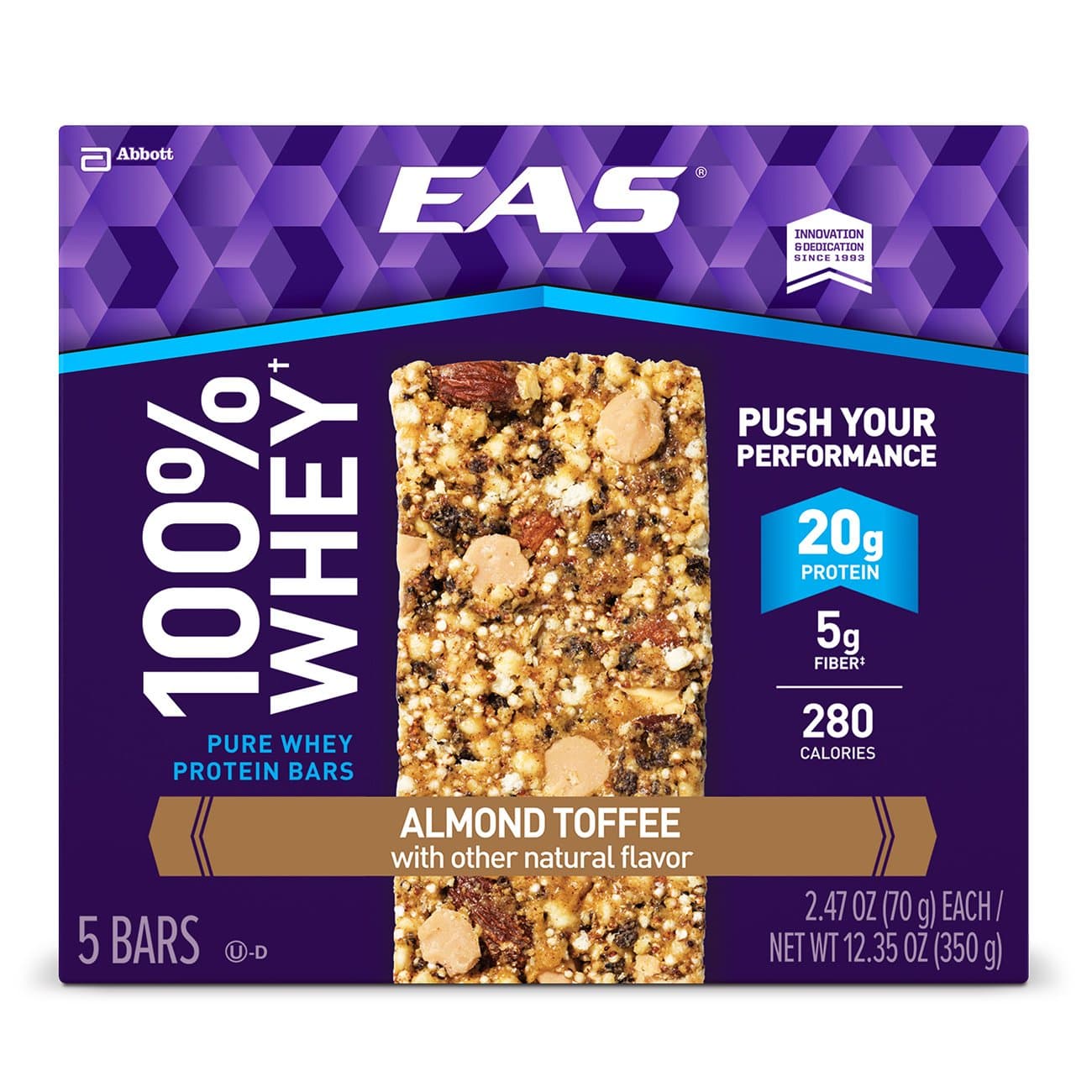 EAS 100% Whey Protein Bar, Almond Toffee, 2.47 Ounce, 5 Count