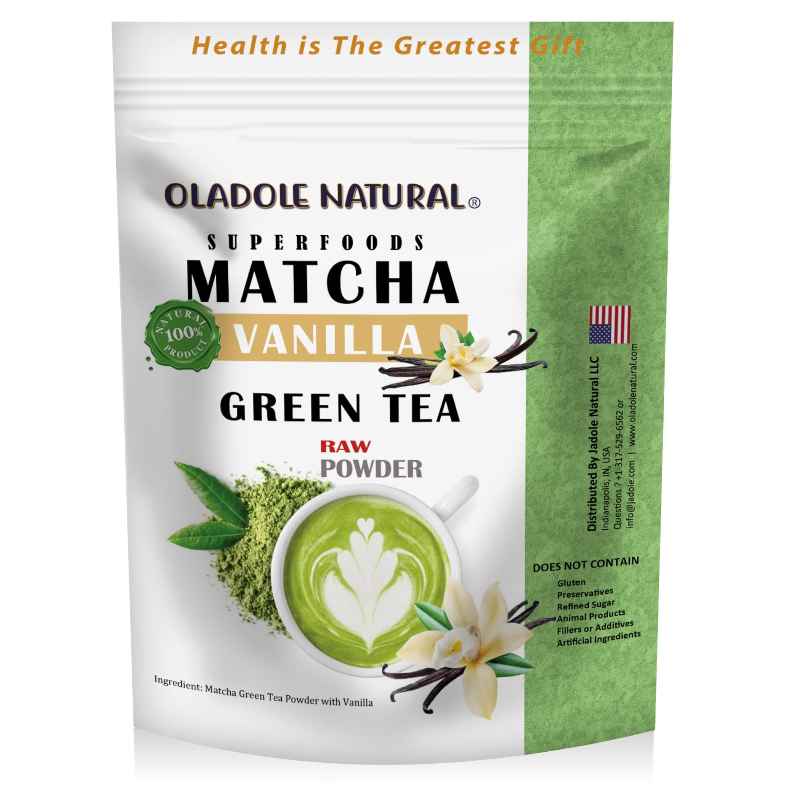 Oladole Natural Vanilla Matcha Green Tea Powder - 50g | Traditional Premium Ceremonial Grade For Weight Management, Antioxidants, Energy Boost | Ideal For tea, Lattes, Baking & Smoothies | Non-GMO