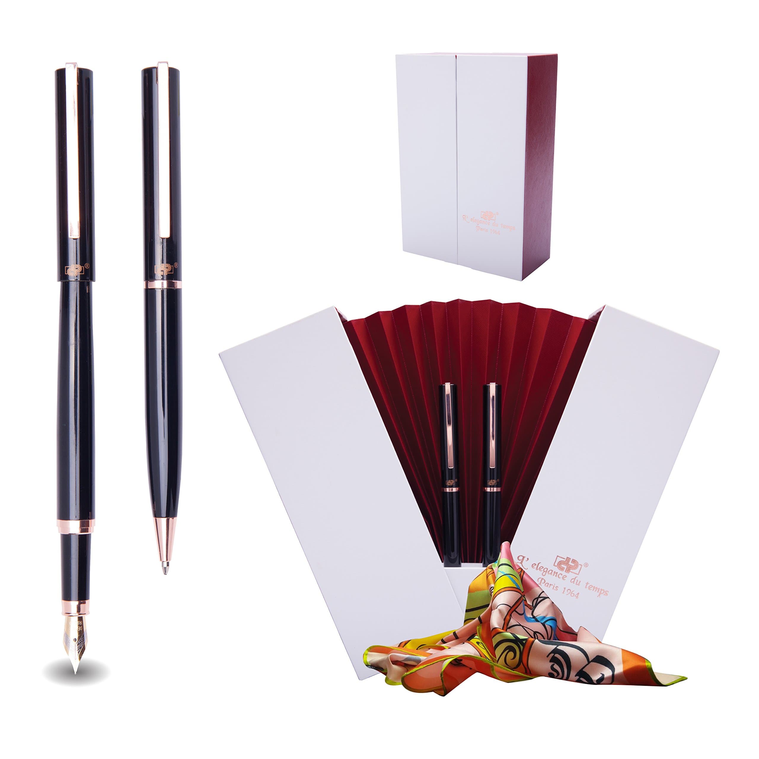DP Gift Set Fountain Pen and Ballpoint Pen + Silk Scarf + Elegant Pen Holder – Le Rouge