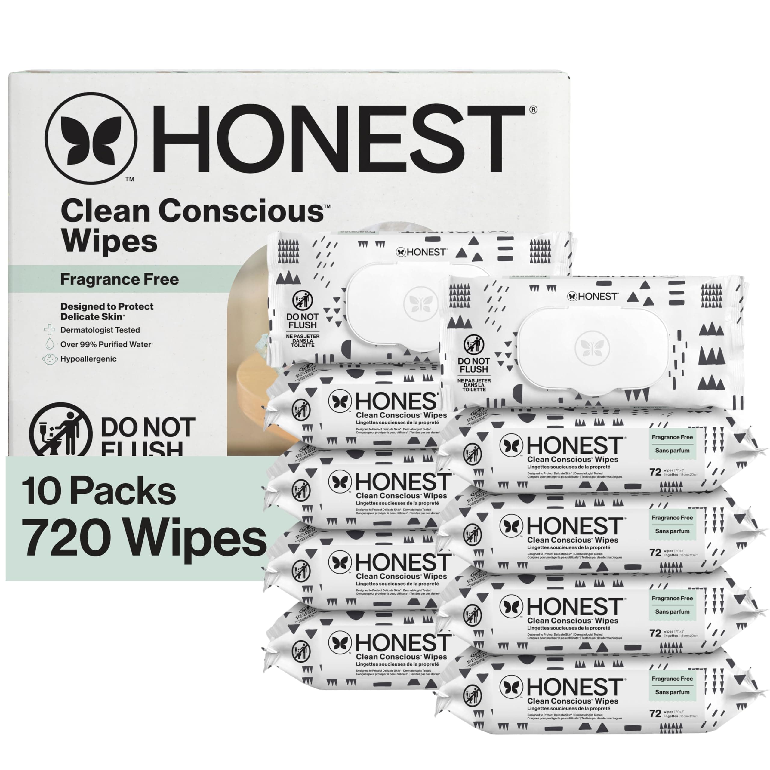 The Honest Company Baby Wipes, Pattern Play, Over 99 Percent Water, Pure & Gentle, Plant-Based, Fragrance Free, Extra Thick & Durable Wet Wipes, Unscented, 720 Count