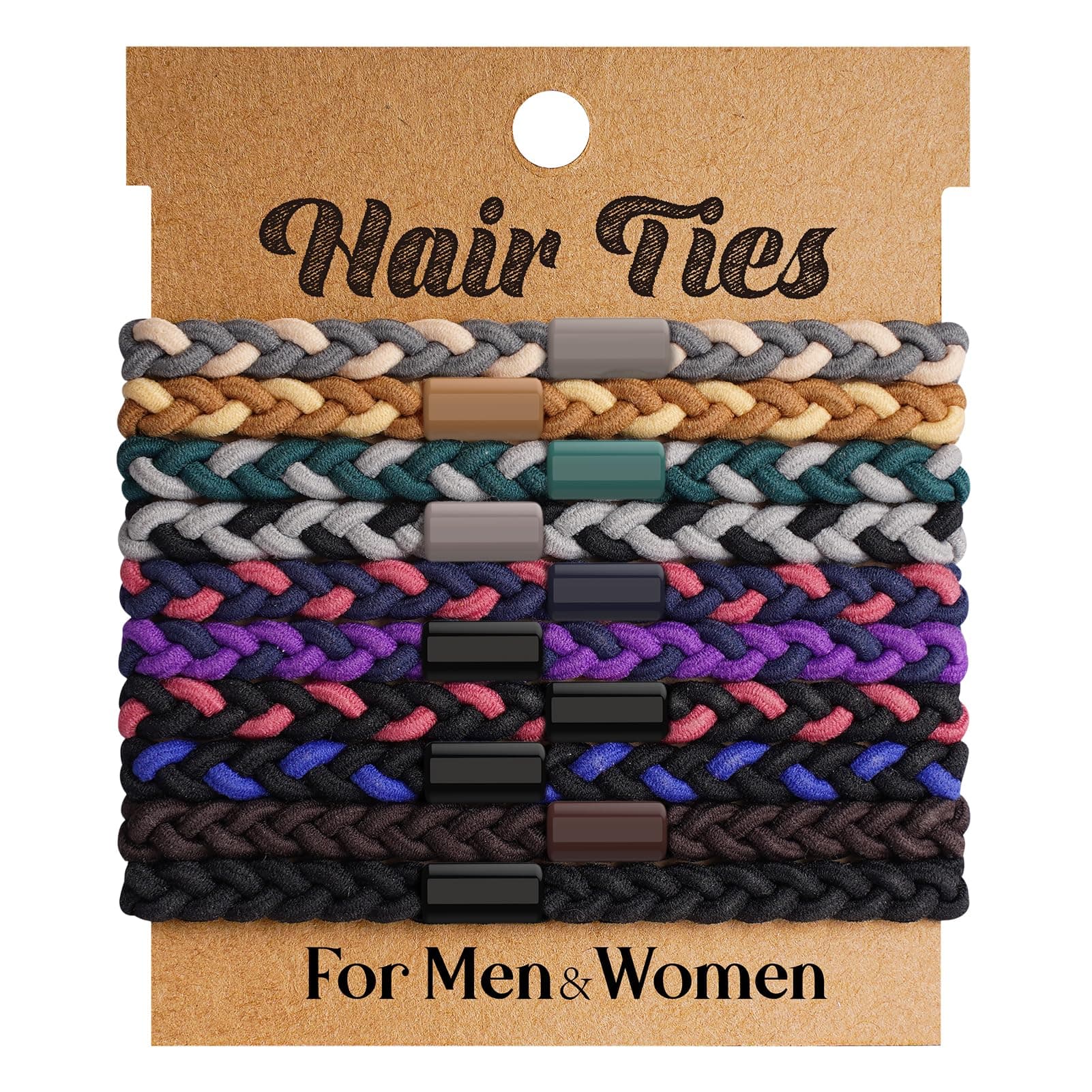 EasYoung 10pcs Braided Mens Hair Ties for Guys, for Buns Curly Thick Dense Hair Elastic Hair Ties For Men & Women, No Crease Hair Coils Men with Long Hair