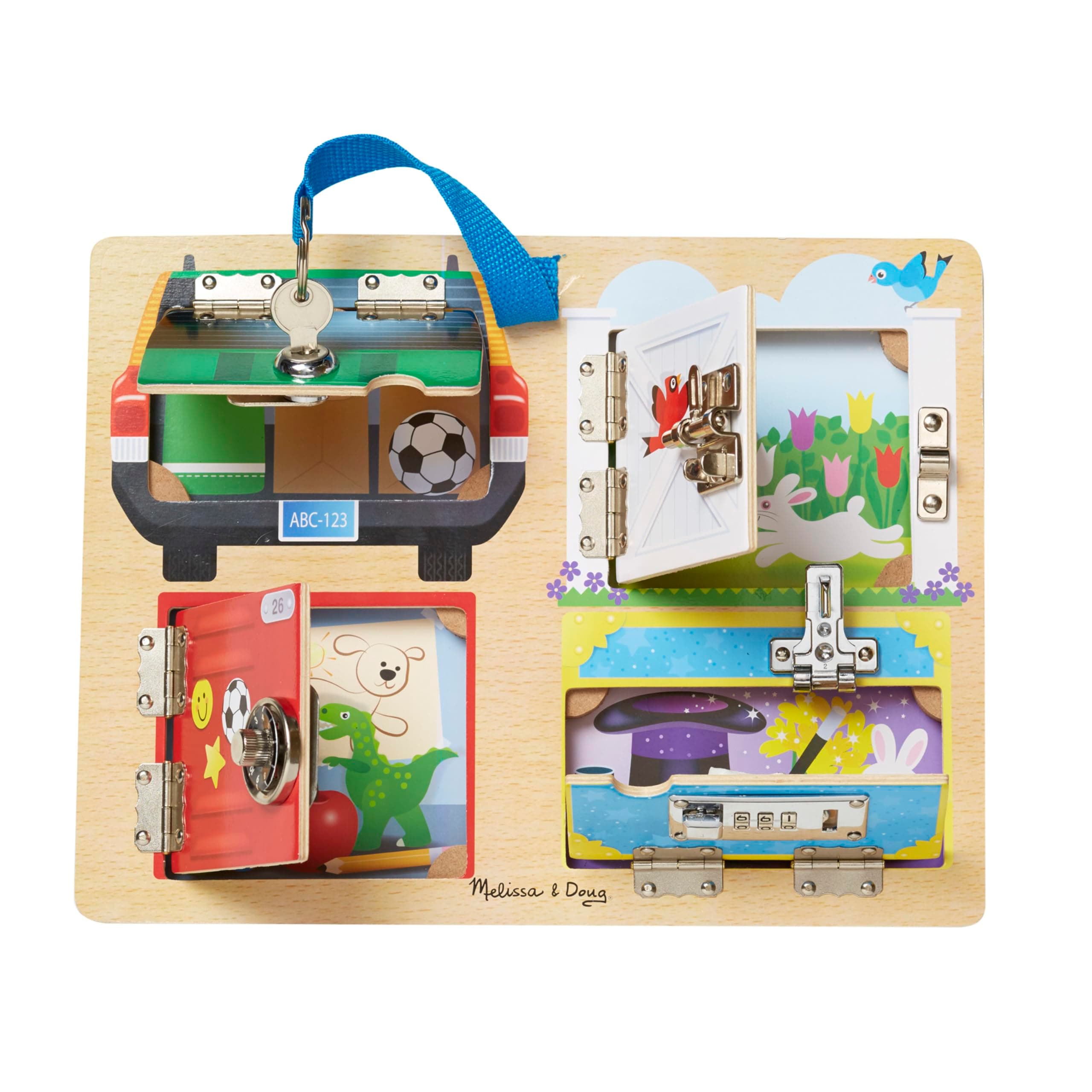 Melissa & Doug Locks & Latches Board Wooden Educational Toy (Sturdy Wooden Construction, Helps Develop Fine-Motor Skills)