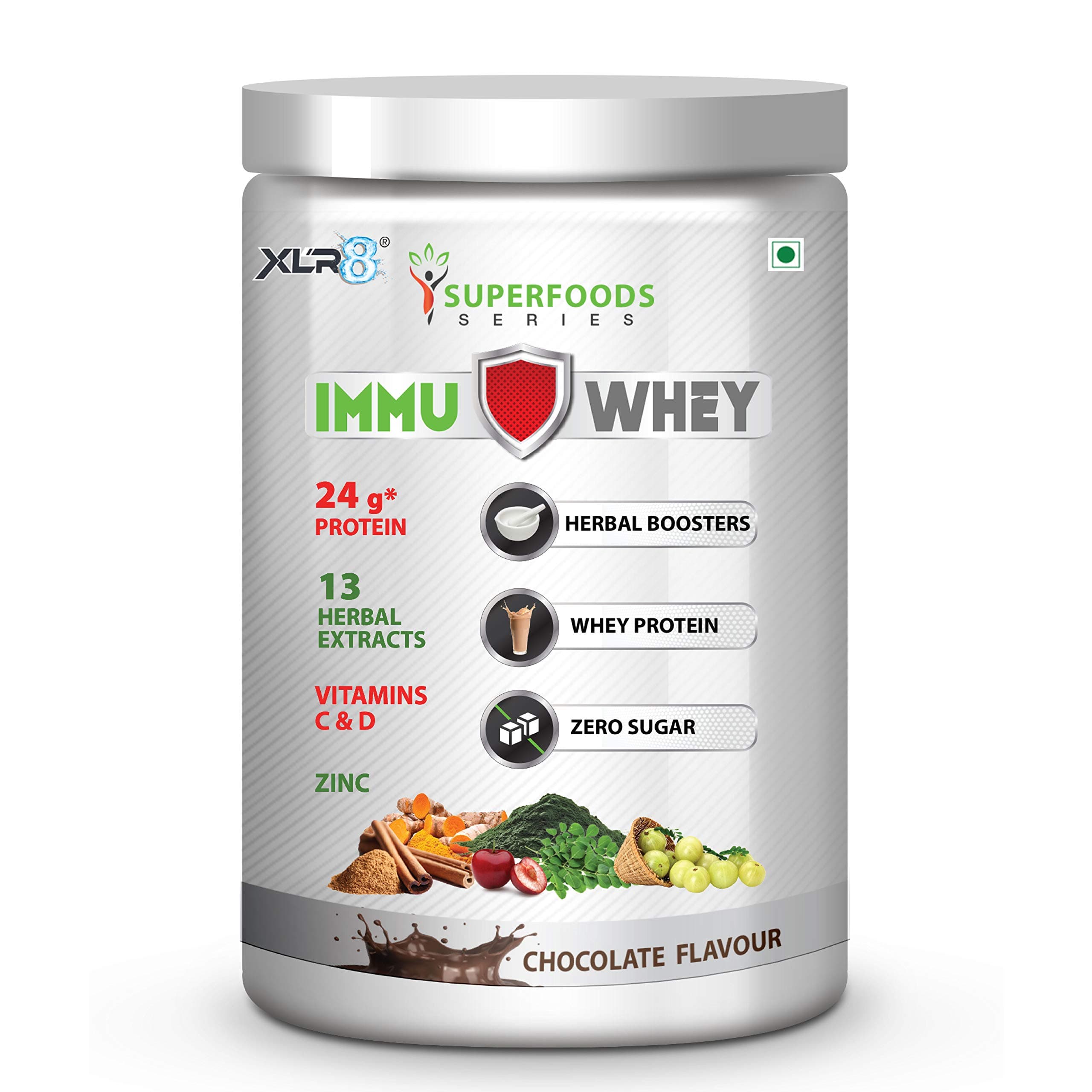 XLR8 ImmuWhey Whey Protein 24 g protein with 13 herbal extracts, Vitamins C, D & Zinc, 10 servings (Chocolate Flavour)