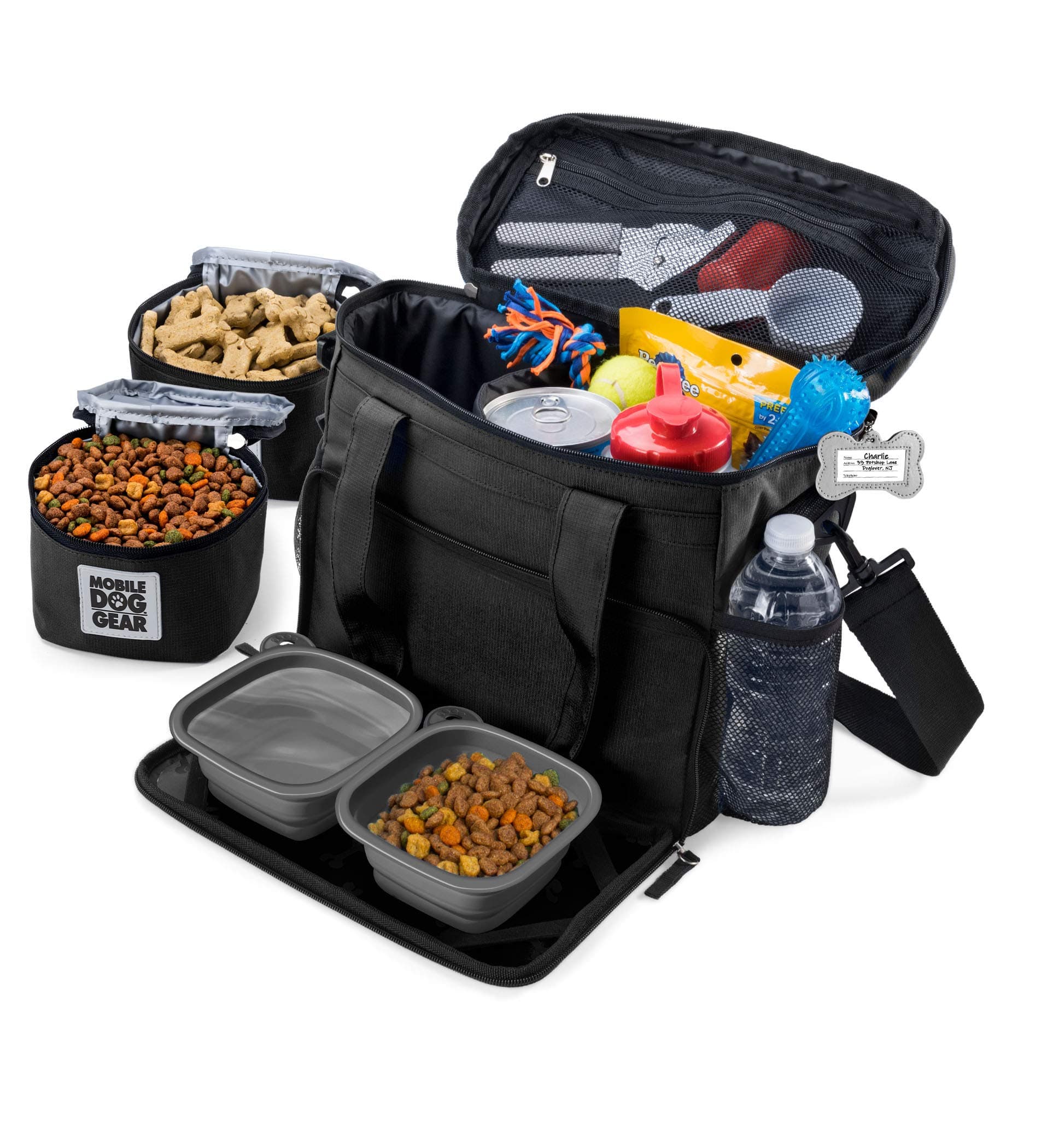 Overland Travel Dog Tote Bag includes Collapsible Silicone Bowls