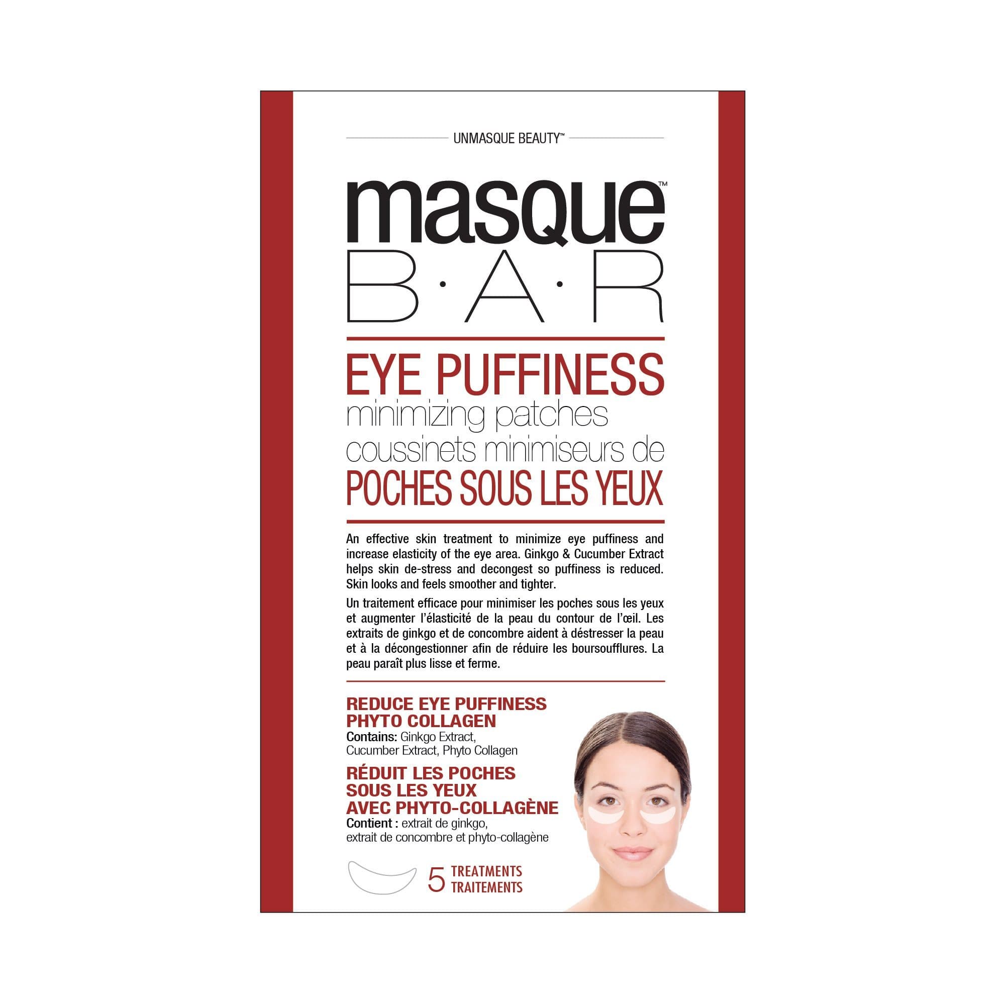 masque BAR Eye Mask Patches Minimizing Puffiness (5 Pairs) — Korean Under Eye Skin Care Treatment — Minimize the Appearance of Eye Puffiness, Increase Elasticity of Eye Area — Hydrates & Smooths Skin
