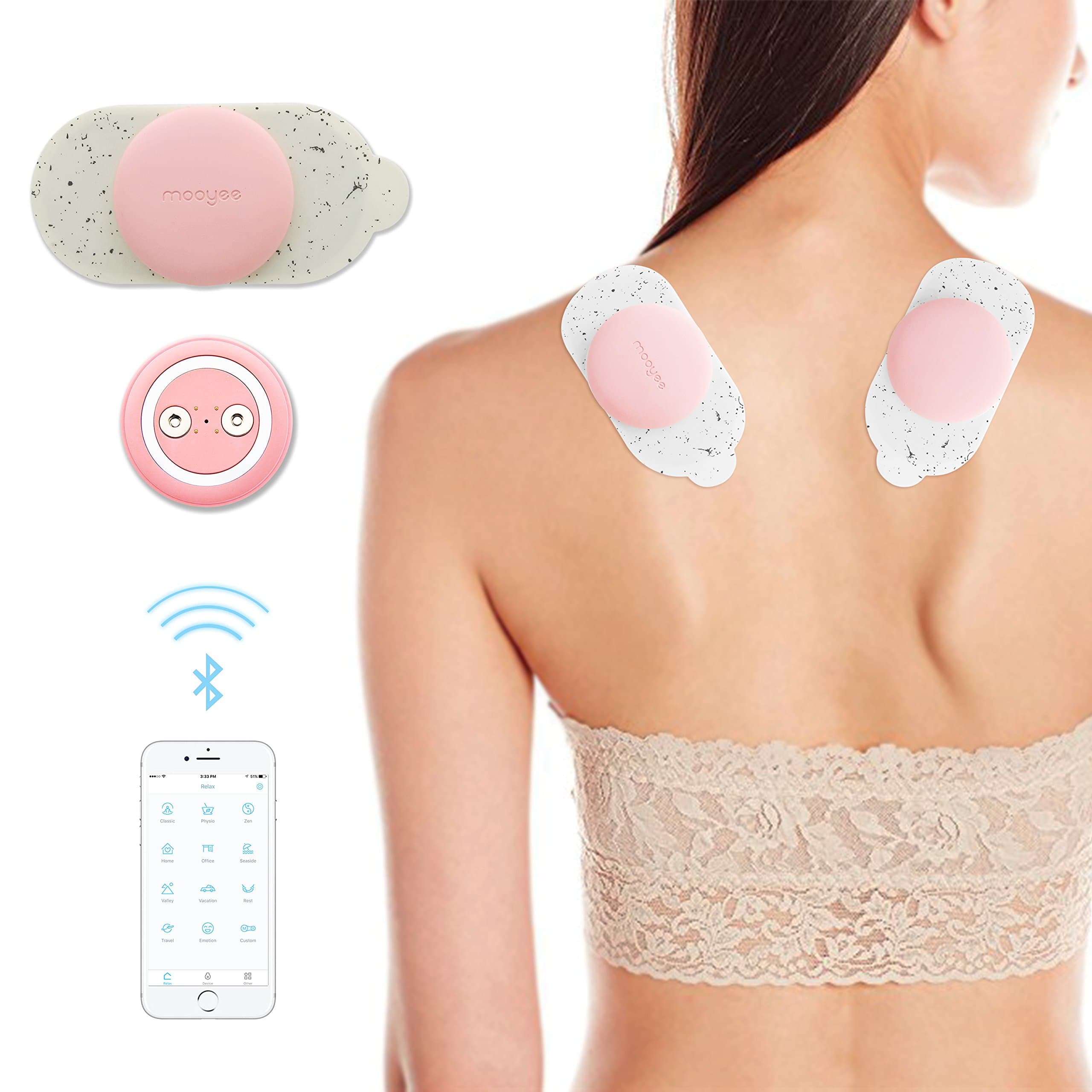 Rechargeable EMS Tens Massager and Muscle Stimulator,Tens Machine for Back/Neck/Shoulder Pain, Home Relaxation/Office Pain Relief, Wireless App Operation USB Charge(Pink)