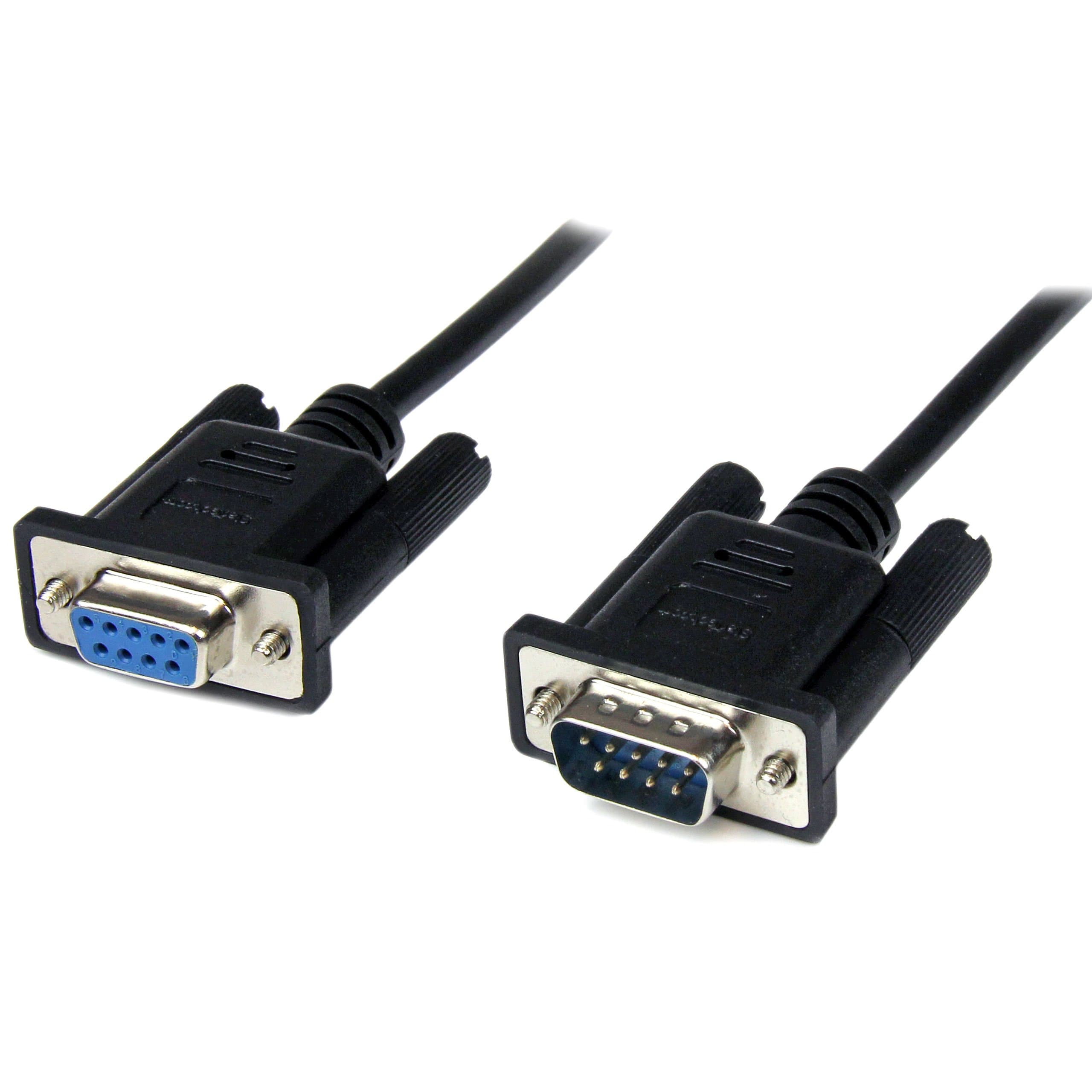 2m Black DB9 Null Modem Serial Cable, Male to Female