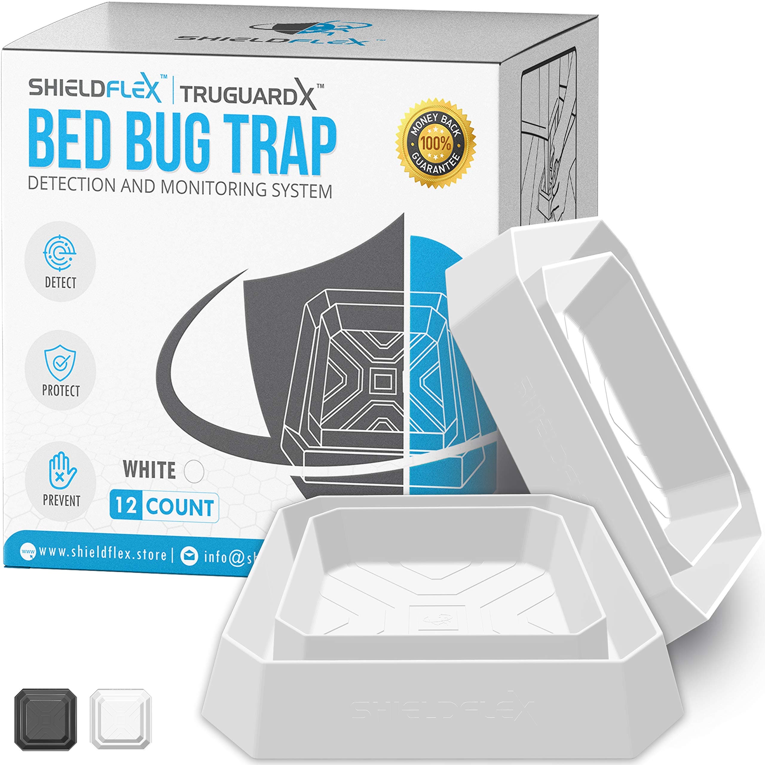 - Bed Bug Trap — 12 Pack | TruGuard X Bed Bug Interceptors | Eco Friendly Bed Bug Traps for Bed Legs | Reliable Insect Detector, Interceptor, and Monitor for Pest Control and Treatment (White)