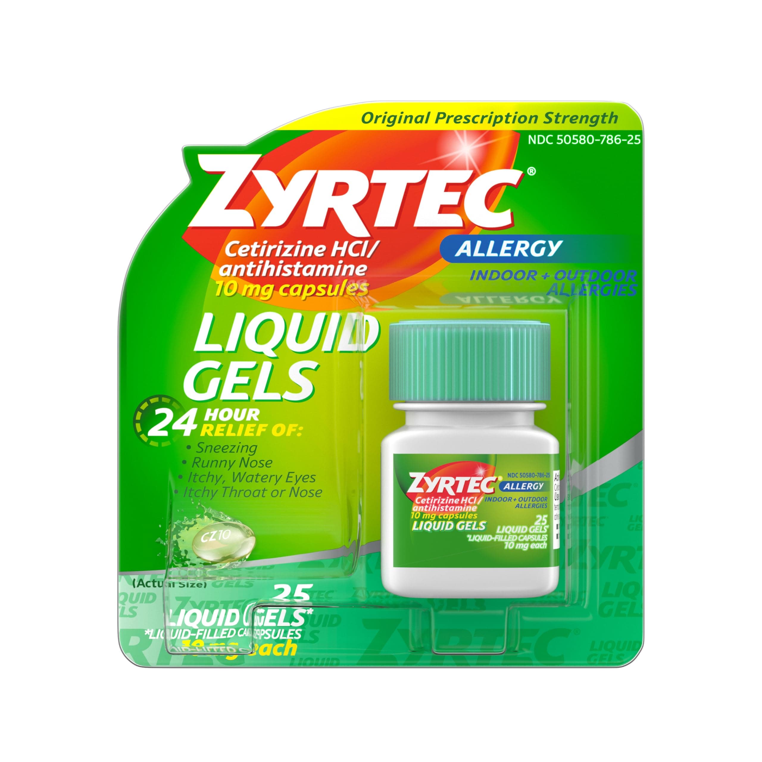 24 HR Indoor/Outdoor Allergy Relief Liquid Gels Capsules, Cetirizine HCI Antihistamine, 25 ct