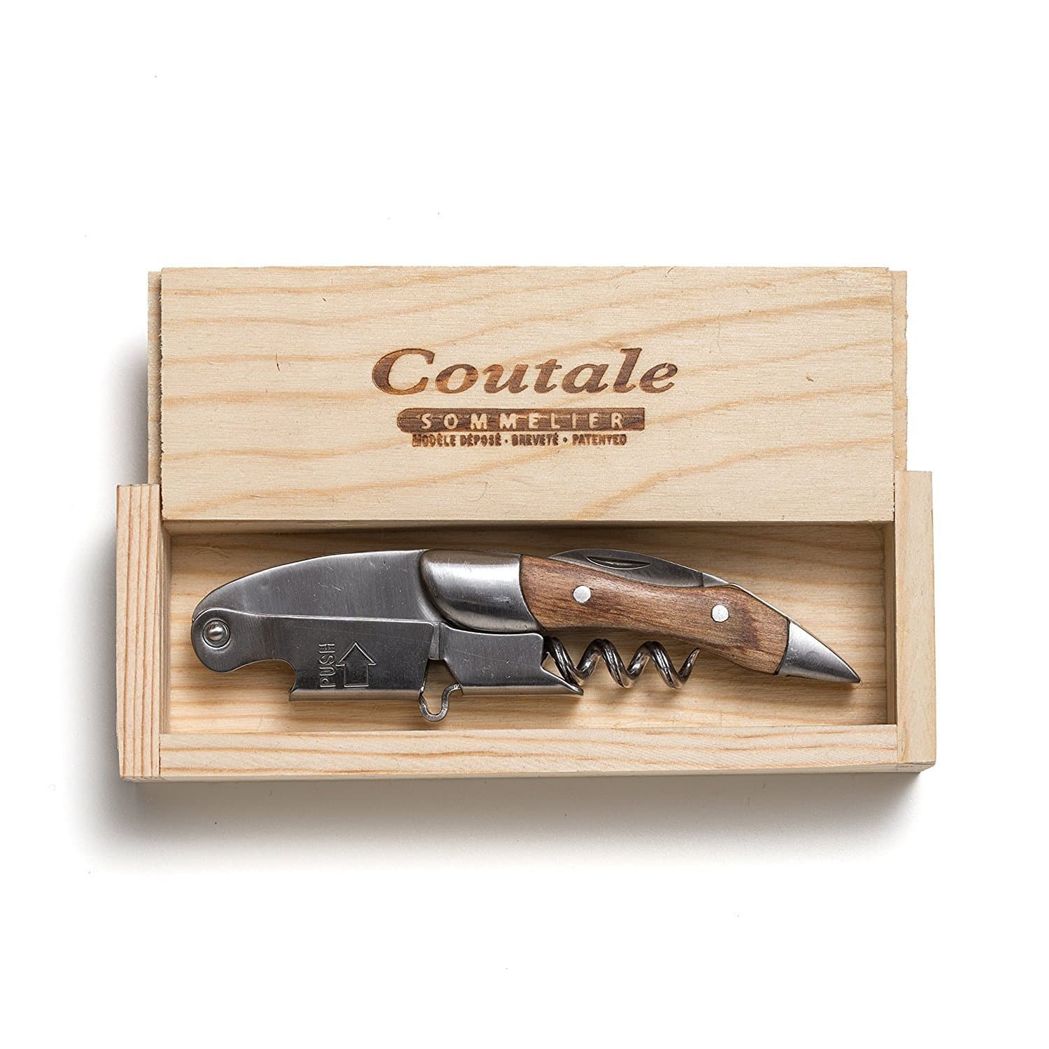 Prestige Waiters Corkscrew By Coutale Sommelier - Naturalwood - Handmade and Sustainable Pinewood Crate - French Patented Spring-Loaded Double Lever Wine Bottle Opener for Bartenders and Gifts