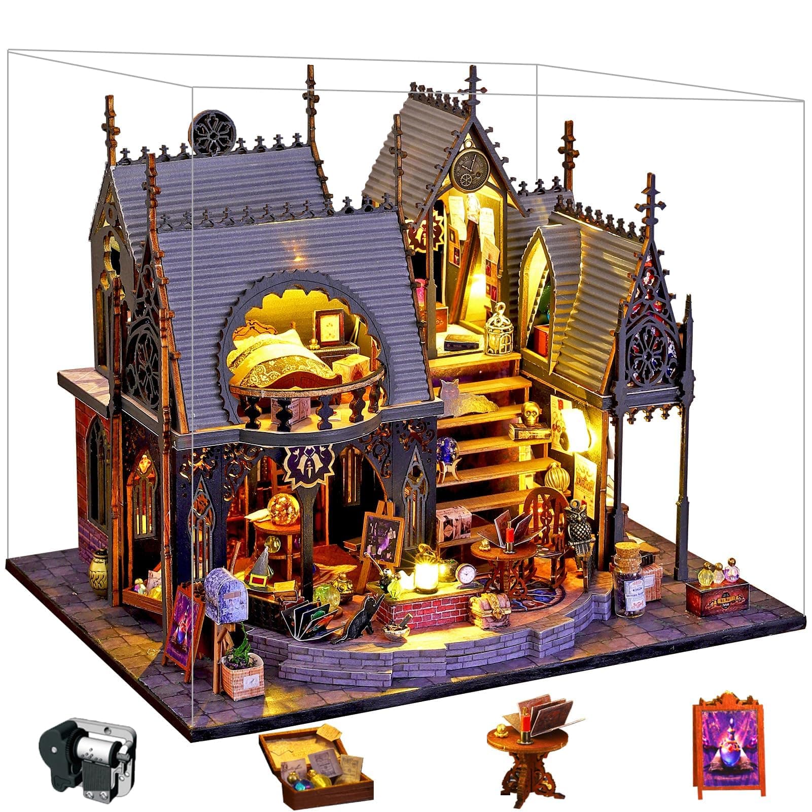 Dollhouse Miniature with Furniture,DIY Wooden Crafts Magic Doll House Mini Handmade Kit with Dust Proof Cover and Music Movement,1:24 Scale Creative Room Idea Gift for Friend Lover