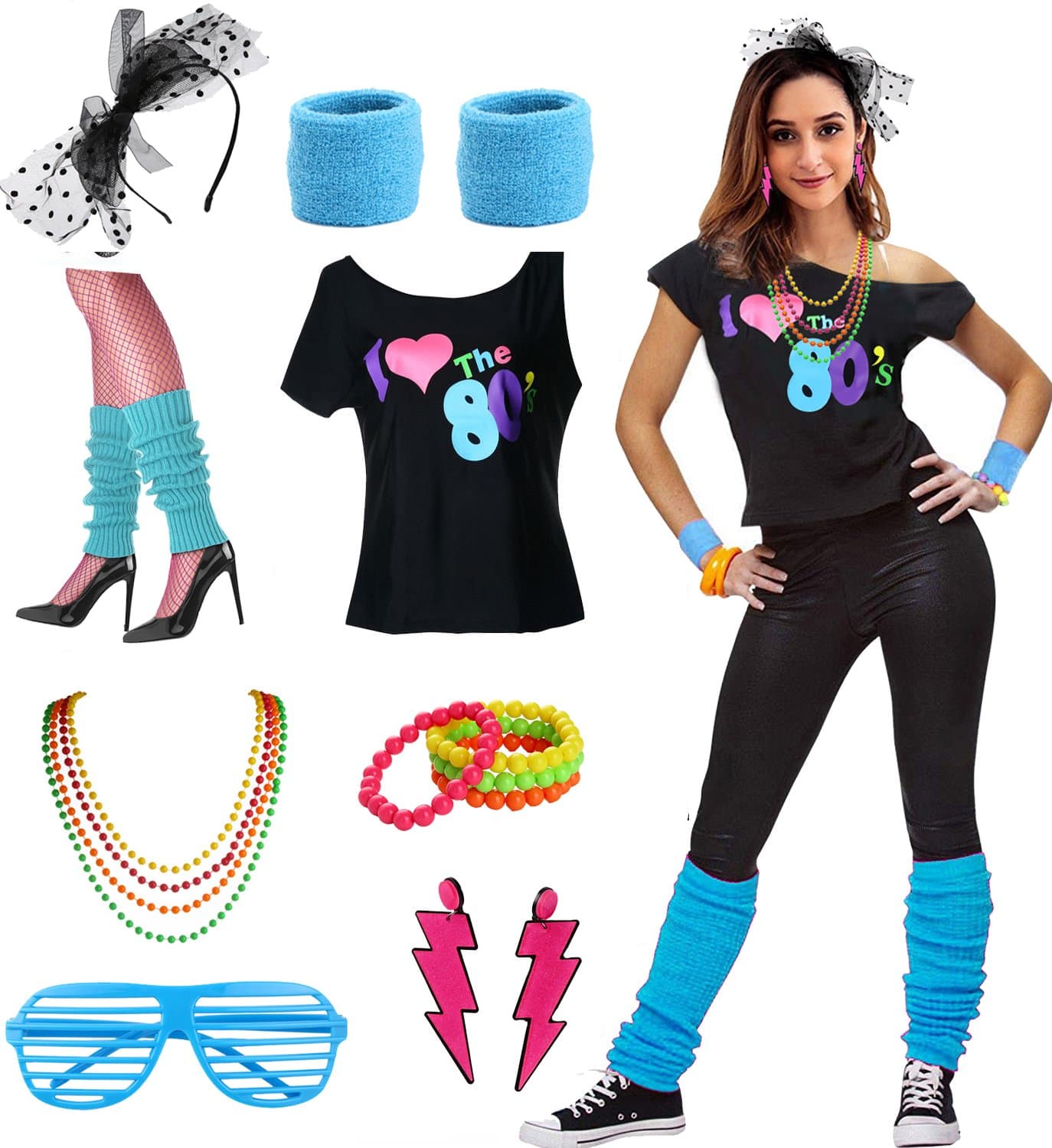 Womens I Love the 80's Disco 80s Costume Outfit Accessories