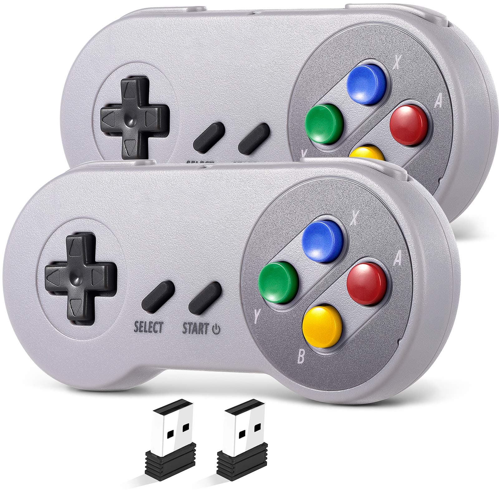 iNNEXT 2 Pack 2.4 GHz Wireless USB Controller Compatible with Super Famicom Games, iNNEXT SNES Retro USB PC Super Classic Controller for Windows PC MAC Linux Genesis Raspberry Pi Retropie (Multicolore
