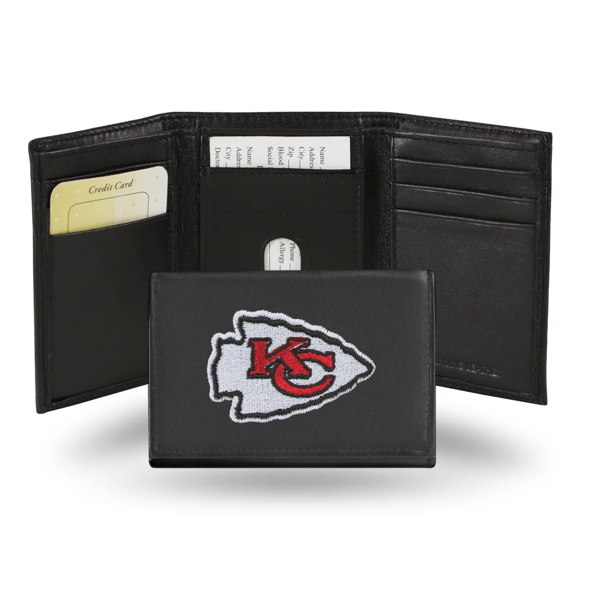 Rico Industries NFL Embroidered Genuine Leather Tri-fold Wallet 3.25" x 4.25" - Slim