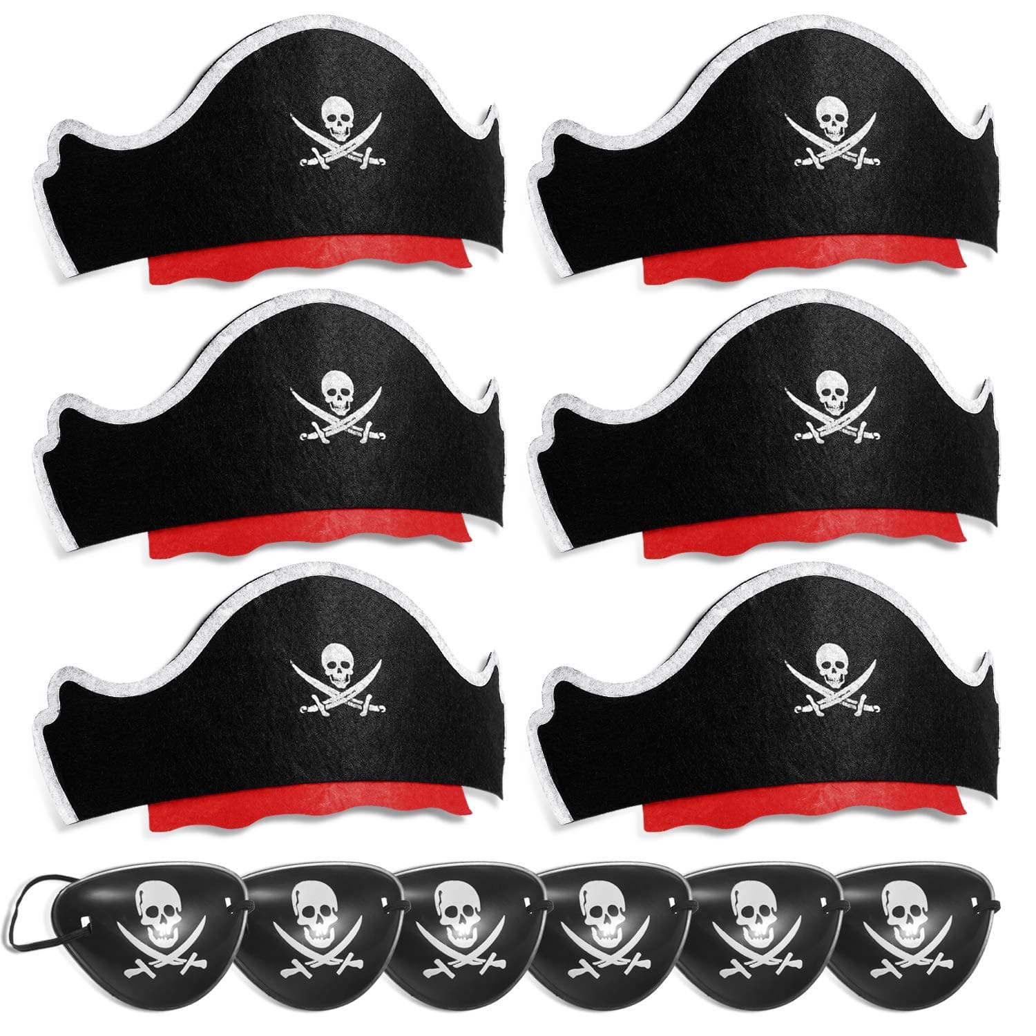 Legigo 12 Pcs Pirate Hat with Eye Mask - Classic Costume Cap Accessories for Pirate Party Cosplay Caribbean Dress, Black