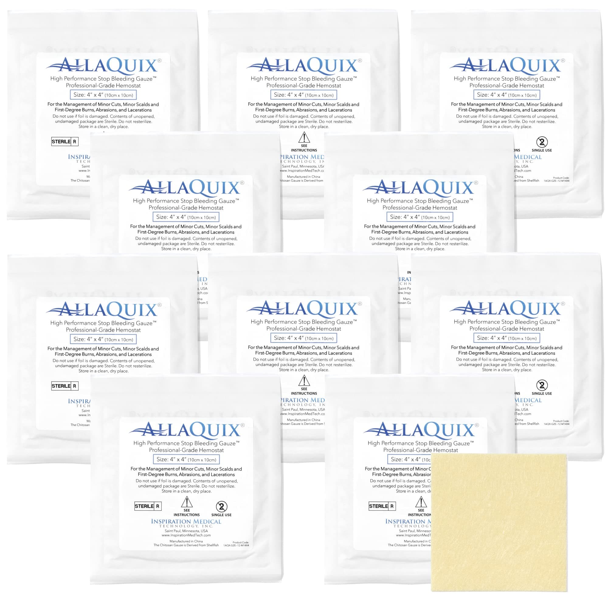 High Performance Stop Bleeding Gauze Pads – 10-Pack (4"x4") | Hemostatic Wound Dressing for Cuts & First Aid Kits | Sterile, Drug-Free, Fast Clotting Pads