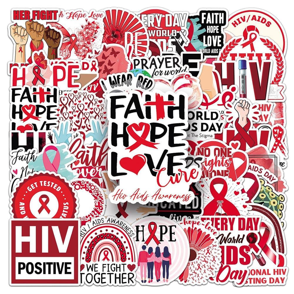 World AIDS Day Stickers |50Pcs HIV AIDS Awareness Waterproof Vinyl Decals for Water Bottles Laptop Luggage Cup Computer Mobile Phone Skateboard Guitar Helmet Snowboard