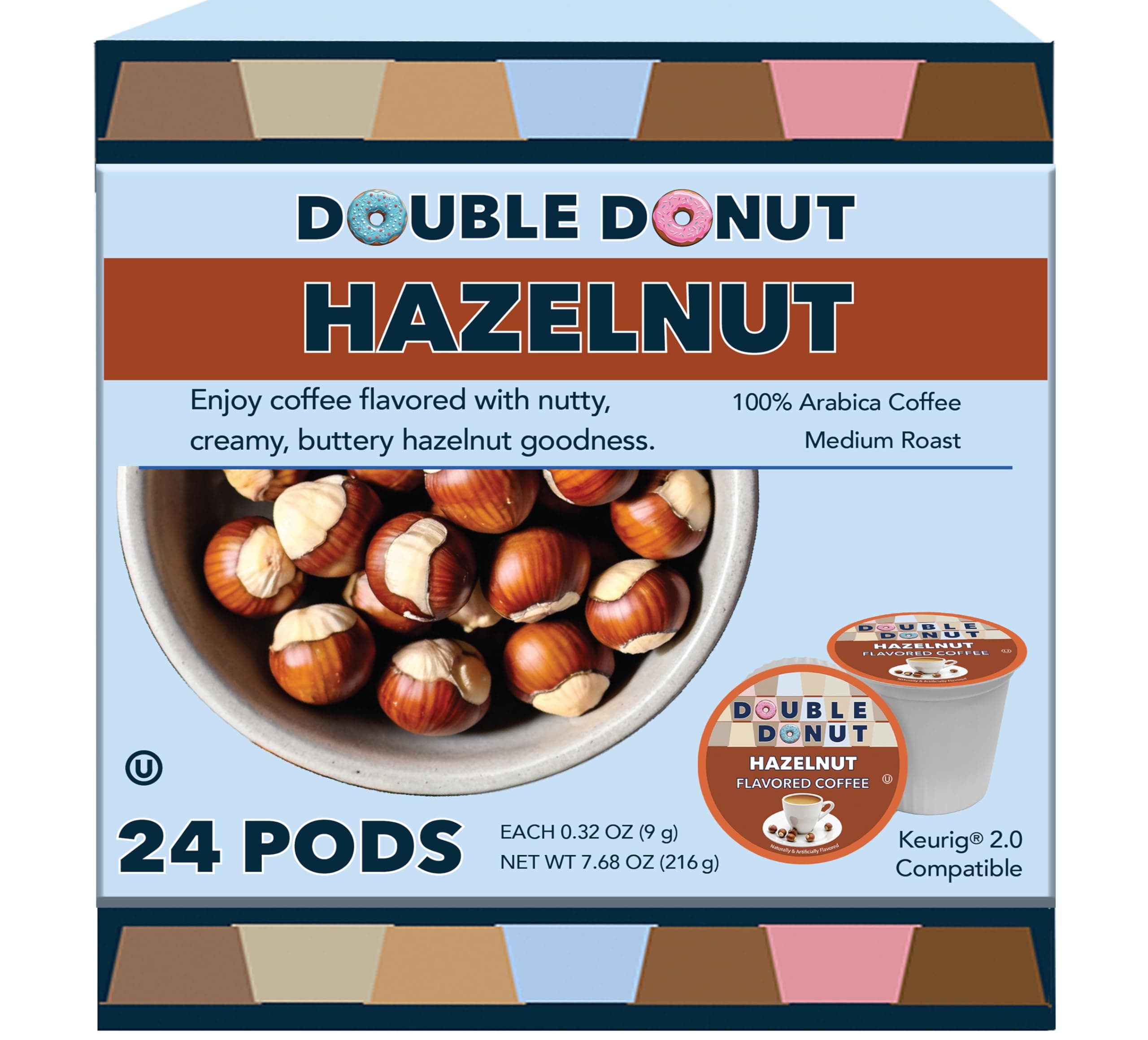 Double Donut Coffee Hazelnut Coffee in Single Serve Coffee Pods for all Hazelnut Coffee K Cups Brewers, 24 Count