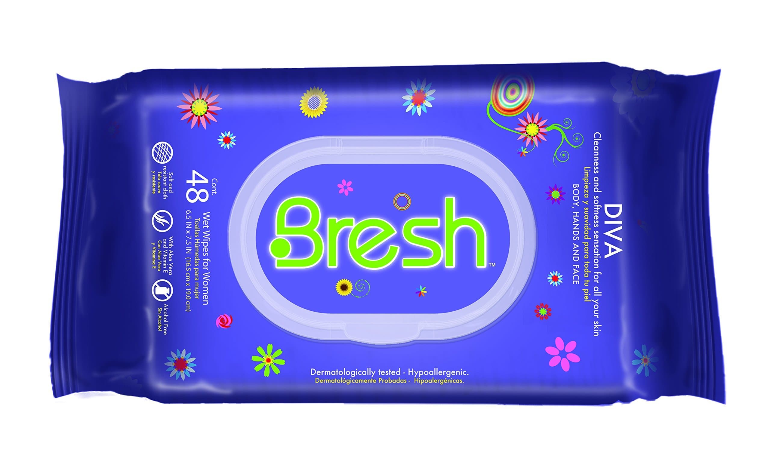 Body Wipes for Women by BRESH - Feminine Wipes - Hypoallergenic and pH Balanced Wet Wipes - Ideal after Sports, Traveling, Car, Purse, Toilet - Diva Fragrance. Keep your Body, Hands and Face fresh.