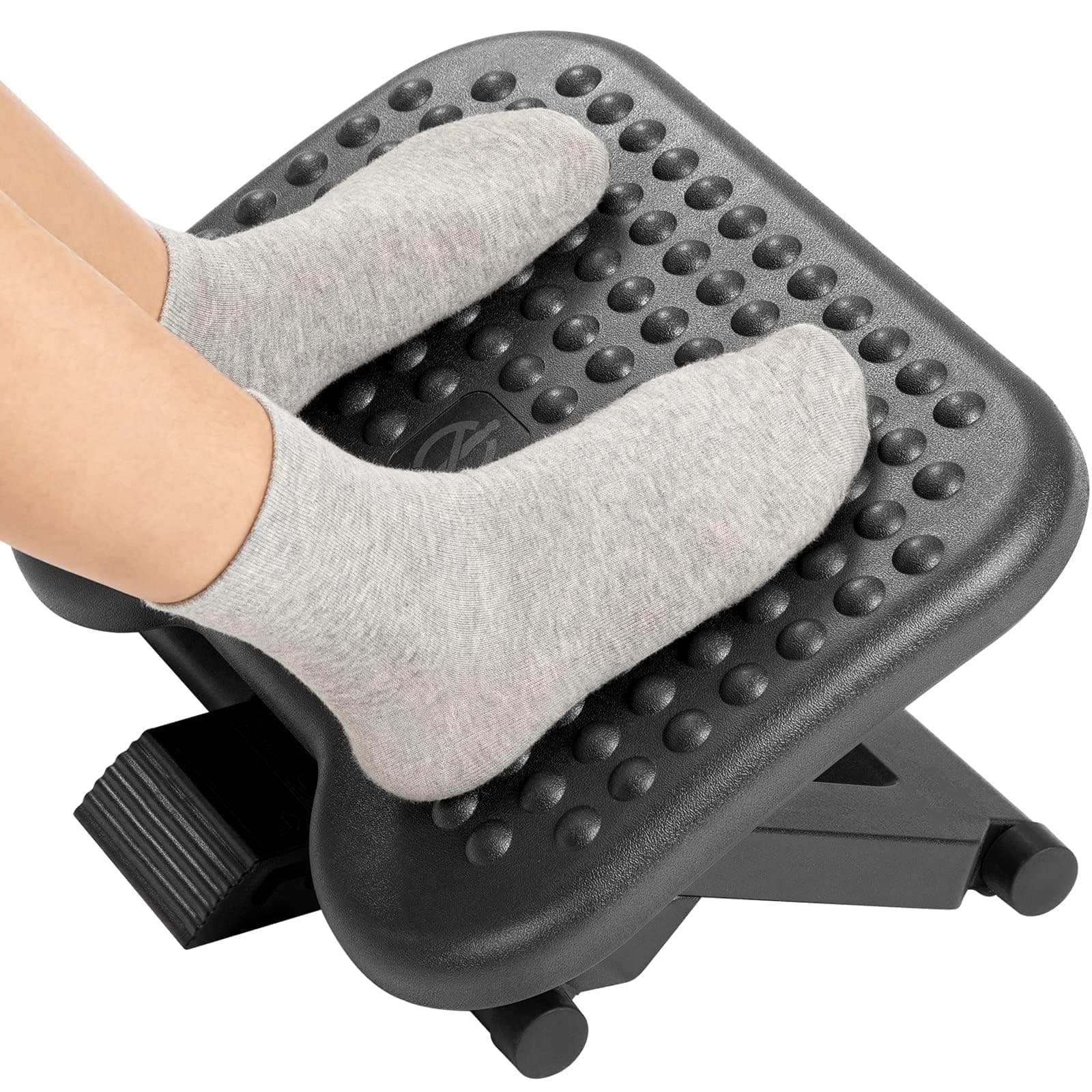 Adjustable Under Desk Footrest - Ergonomic Foot Rest with 3 Height Position - 30 Degree Tilt Angle Adjustment for Home, Office, Non-Skid Massage Surface Texture Improves Posture and Circulation