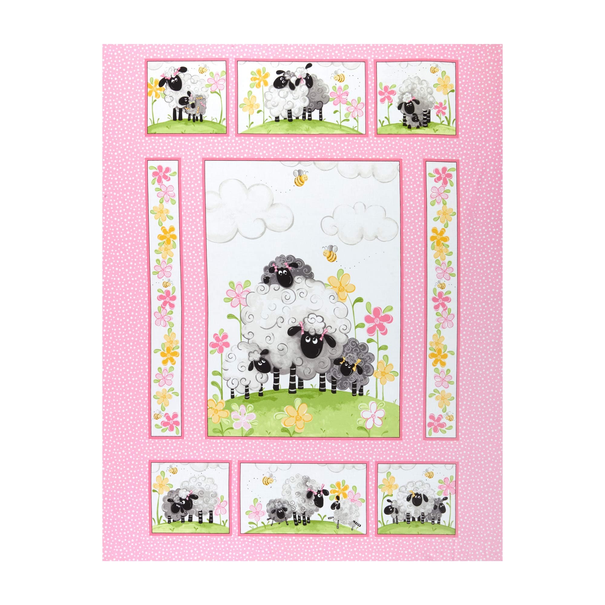 Susybee Lal the Lamb Quilt Panel 36" Pink, Fabric by the Yard