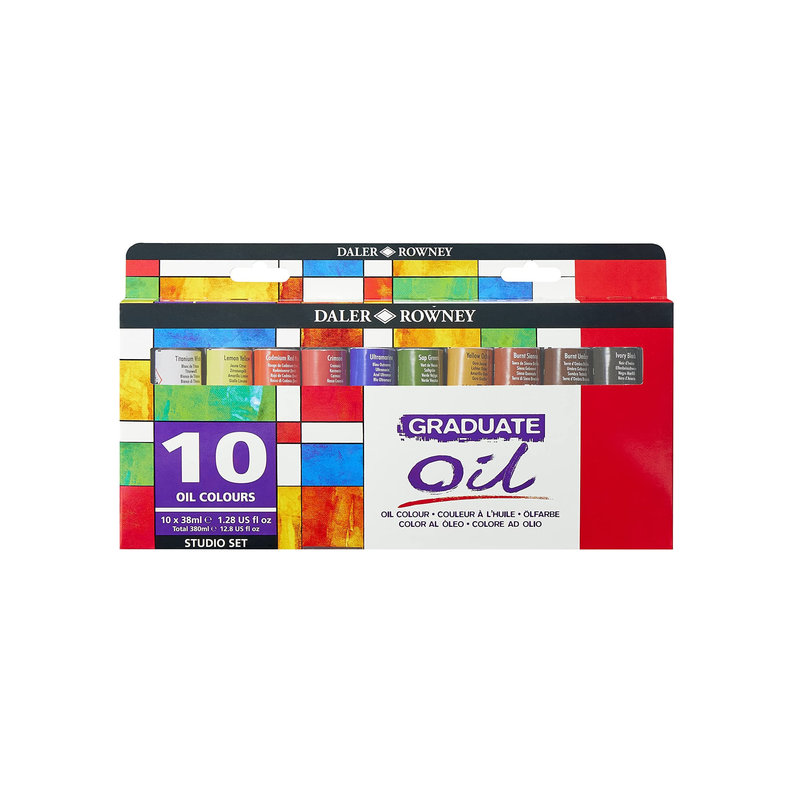 Daler-Rowney Graduate Oil Paint Set, 10-Tube Assorted Colors, 38ml - Oil Painting Supplies for Artists and Students - Oil Paints for Panels, Canvas, Paper and More
