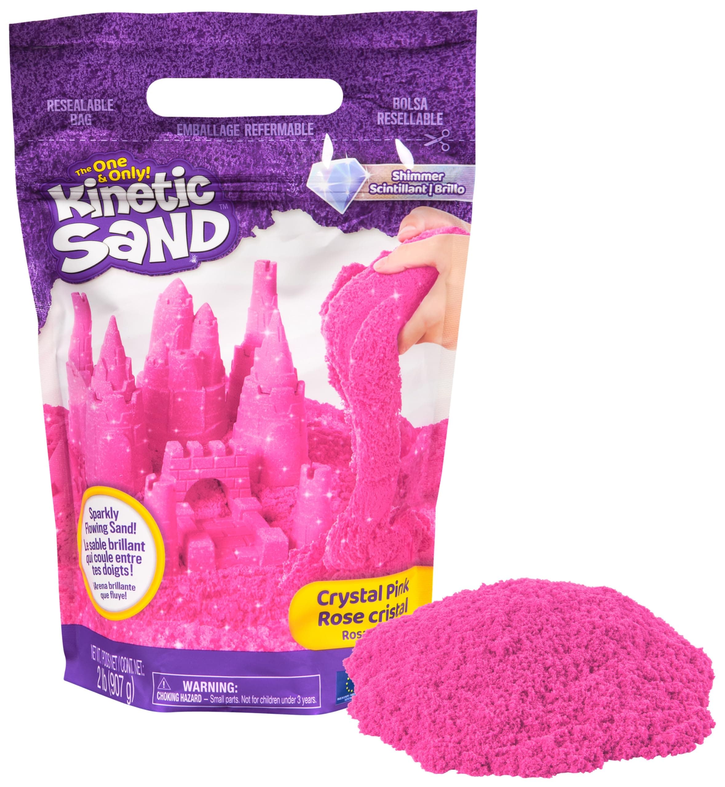 Kinetic Sand, Crystal Pink 2lb Bag of All-Natural Shimmering Play Sand for Squishing, Mixing and Molding, Sensory Toys for Kids Ages 3 and up