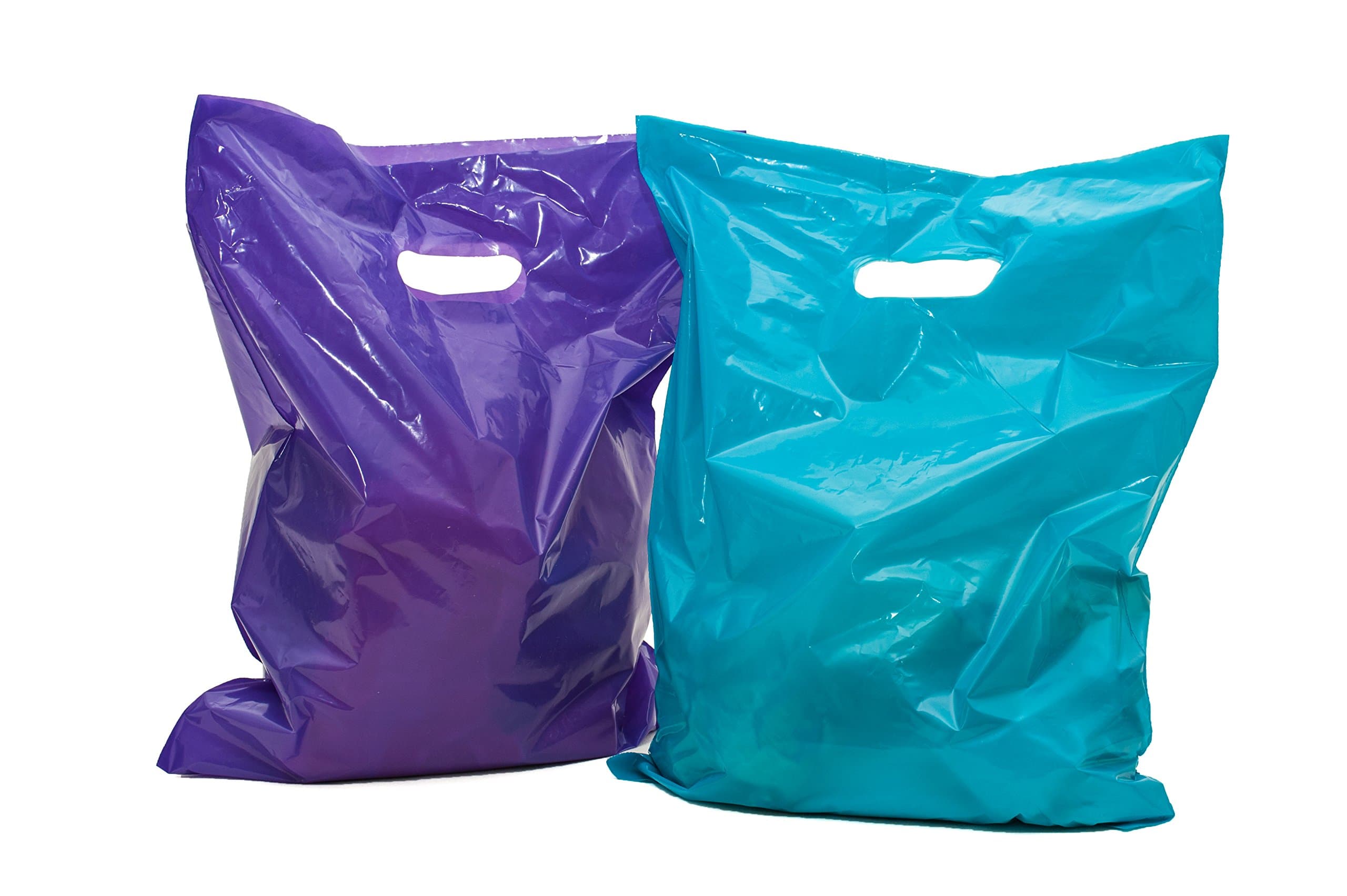Merchandise Bags: ACME Bag Bros 100 Large Purple and Teal Merchandise Bags, Plastic Bags with Handles 12x15"; Plastic Retail Bags; for Party, Gifts, Small Retail Shops & Trade Shows