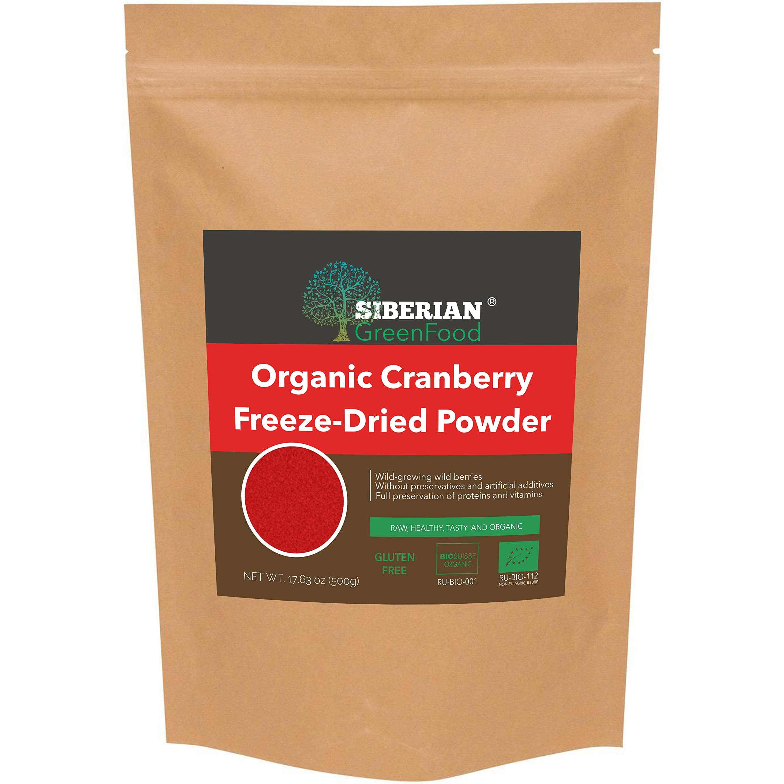 Siberian Green Food Organic Cranberry Freeze-Dried Powder, Sugar Free, Premium Quality 500gr/17.6oz, European Organic Certificate. …