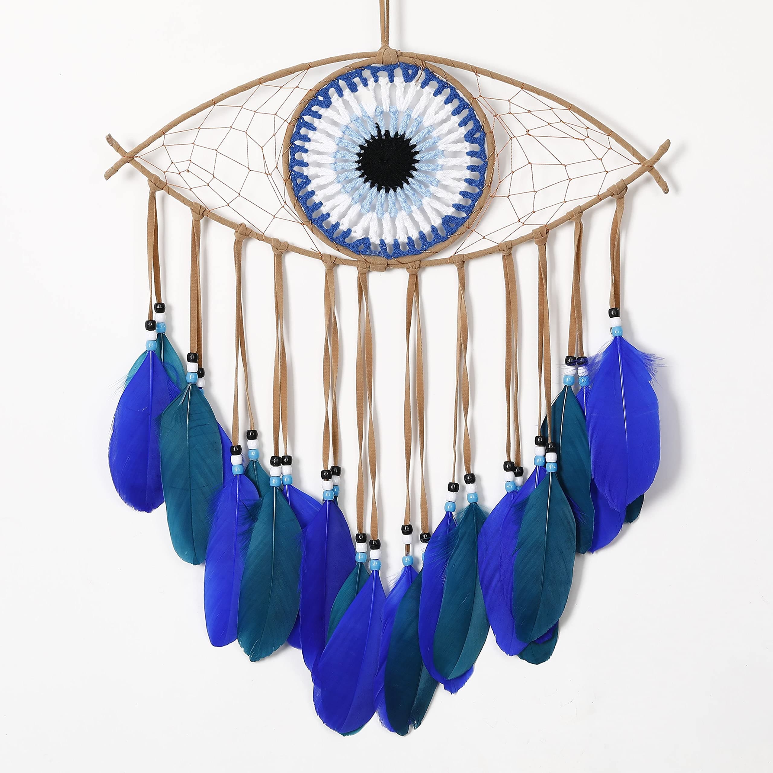 Holmgren Evil Eye Dream Catchers - Handmade Blue Dreamcatcher for Wall Art Apartment Decor, Good Luck Charm for Home Offices Living Spaces (Blue)