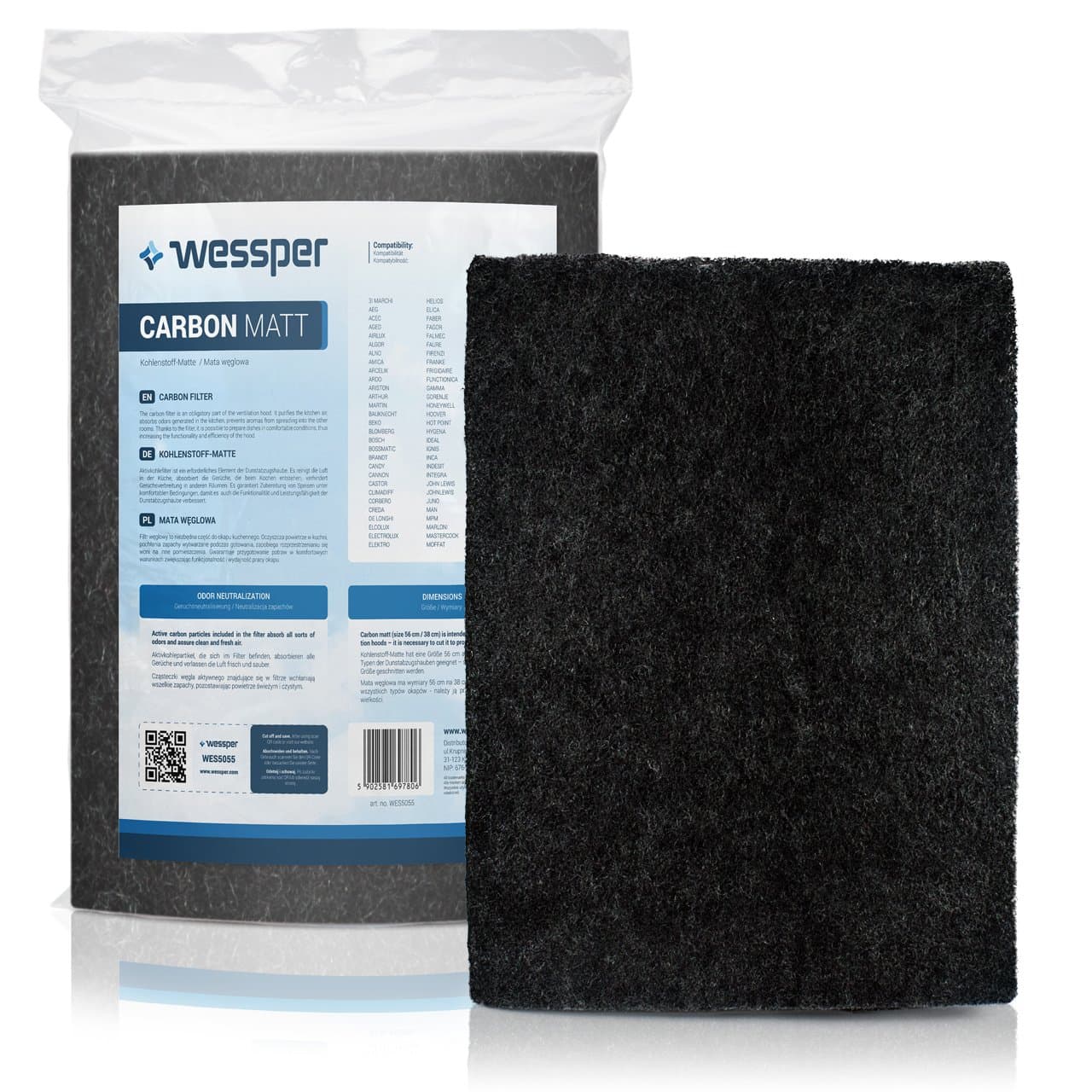 ✧WESSPER® Cooker hood Filter for Faber BLACK TIE (Filter Mat, carbon)