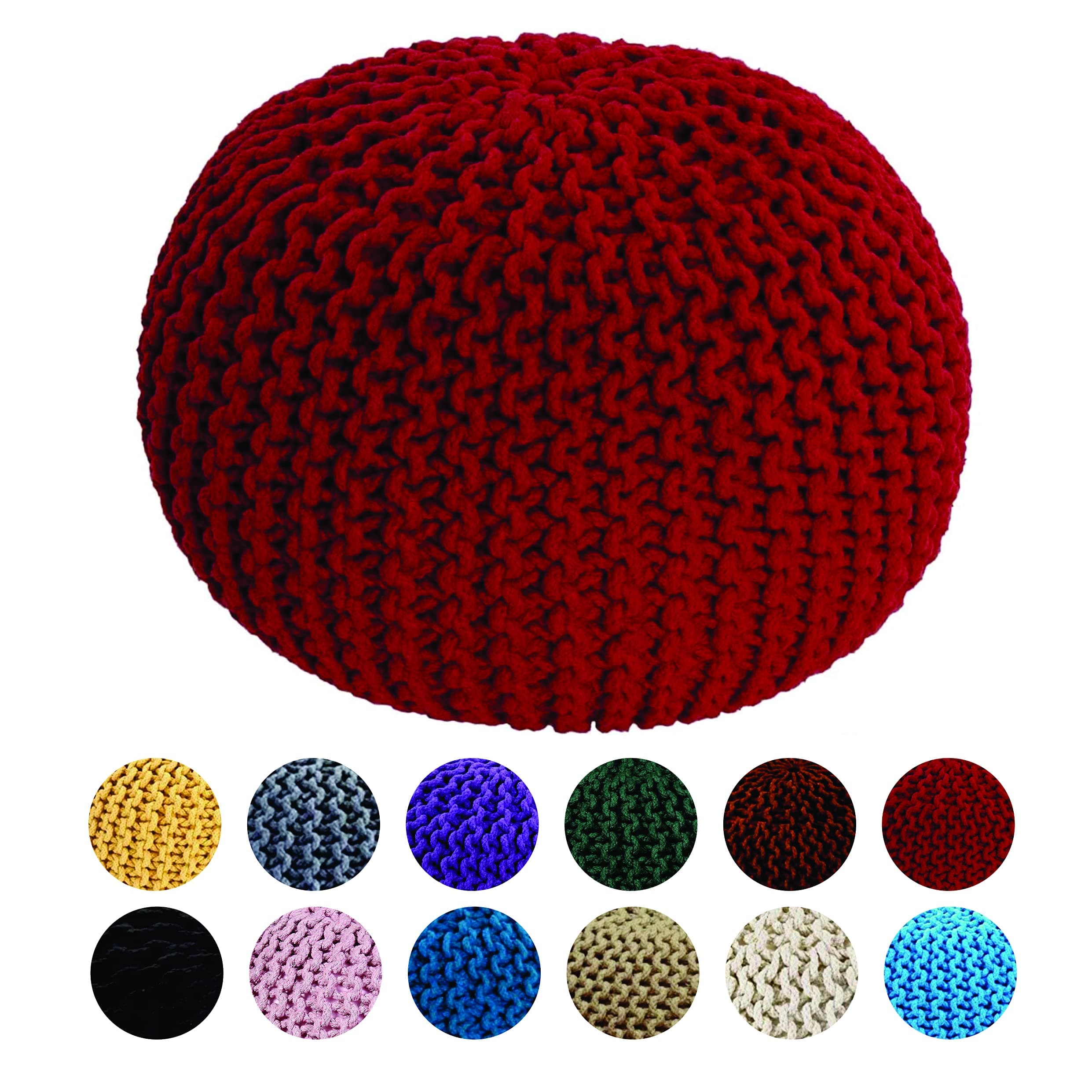 Home Sweet Home UK UK Large 100% Cotton Chunky Knitted Round Pouffe Foot Stool Ottoman