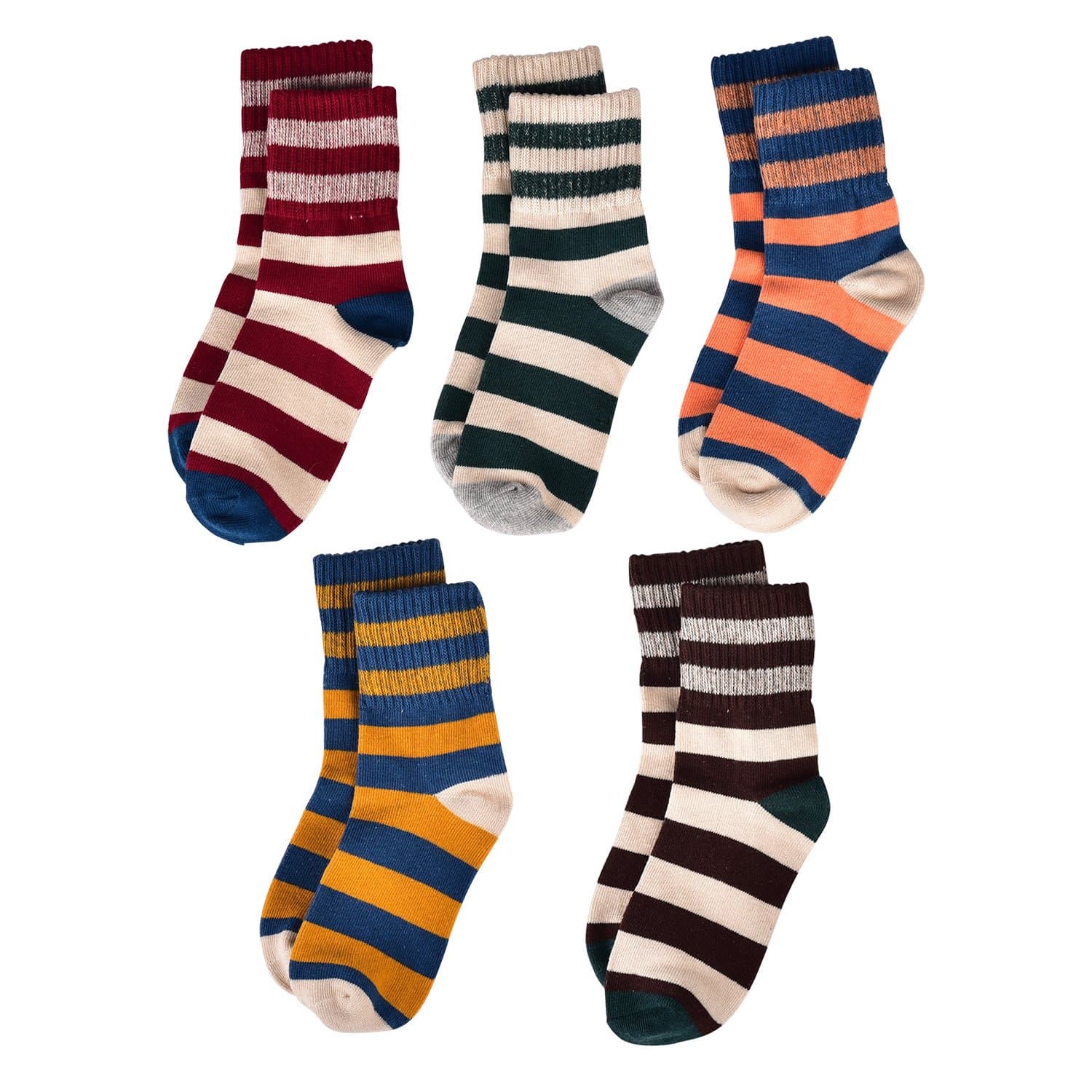Flanhiri Kids Boys Striped Cotton Crew Socks 5 Pack