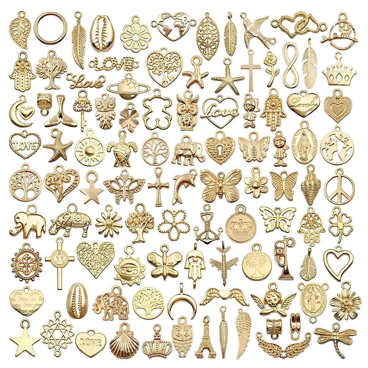 MAYCREATEMetal 100Pcs Gold Alloy Charms For Jewellery Making Pendants Bulk Lots Antique Mixed Diy Necklace Bracelets Charms Pendants Kit For Jewelry Making And Crafting Supplies