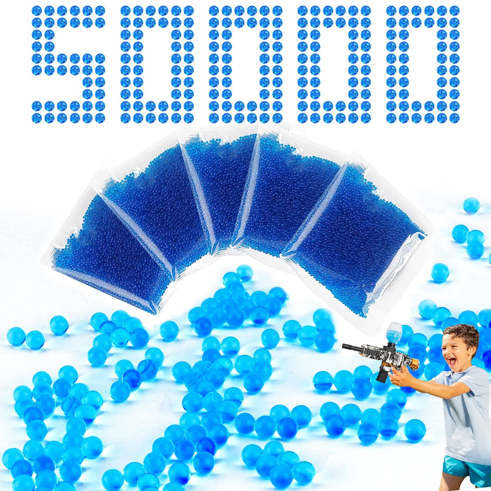 5 Pack Water Balls Beads Refill Ammo, KETIEE 50,000 Pieces Gel Balls Splatter Ball Gun Ammo 7-8mm Eco Friendly, Non-Toxic Water Beads Gel Ball for Gel Gun Outdoor Shooting Game Toy - Blue