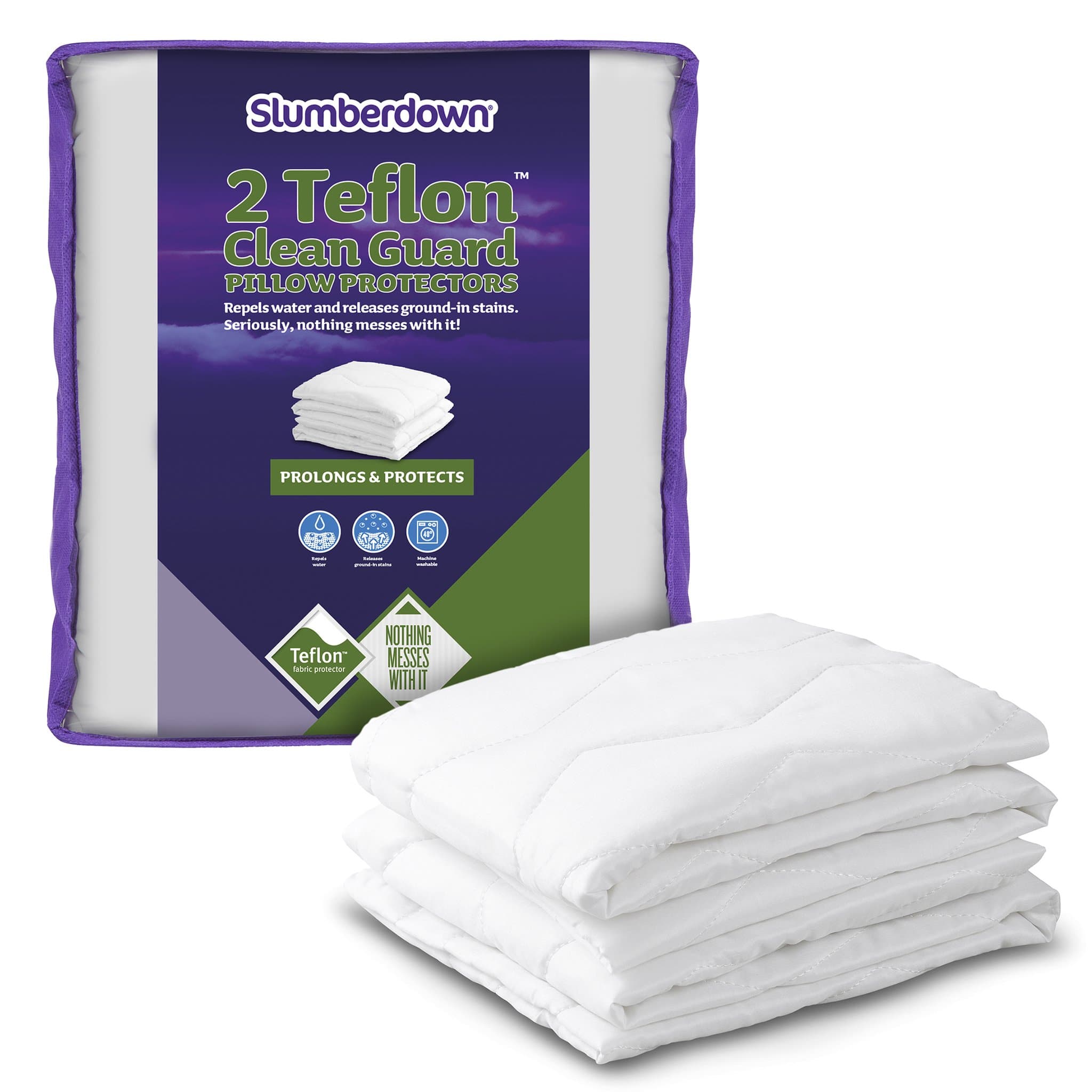 Slumberdown Clean Guard Pillow Protectors, Cotton, White, Twin, Pack of 2